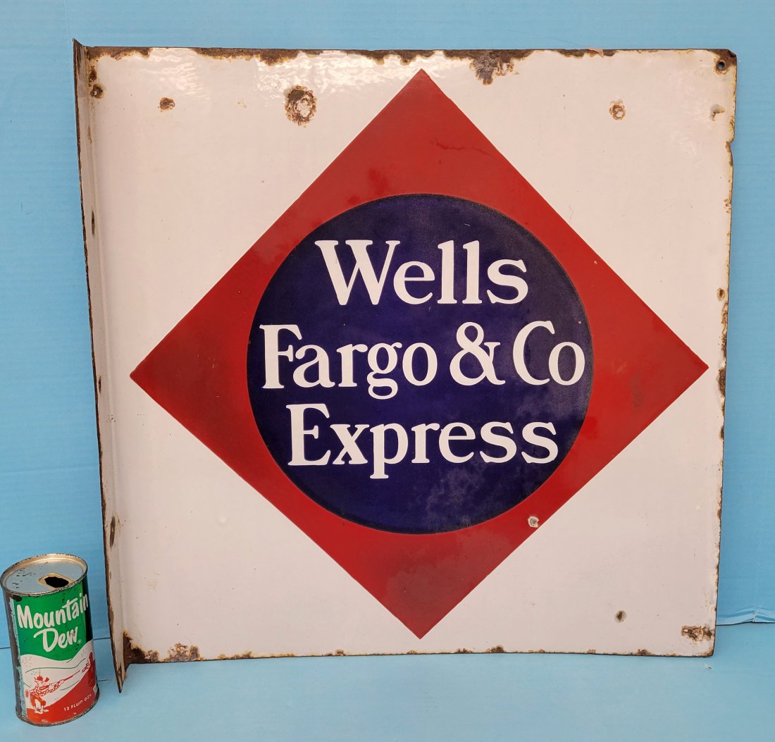 Wells Fargo & Co. Express Porcelain Flange Sign (1 of 3)