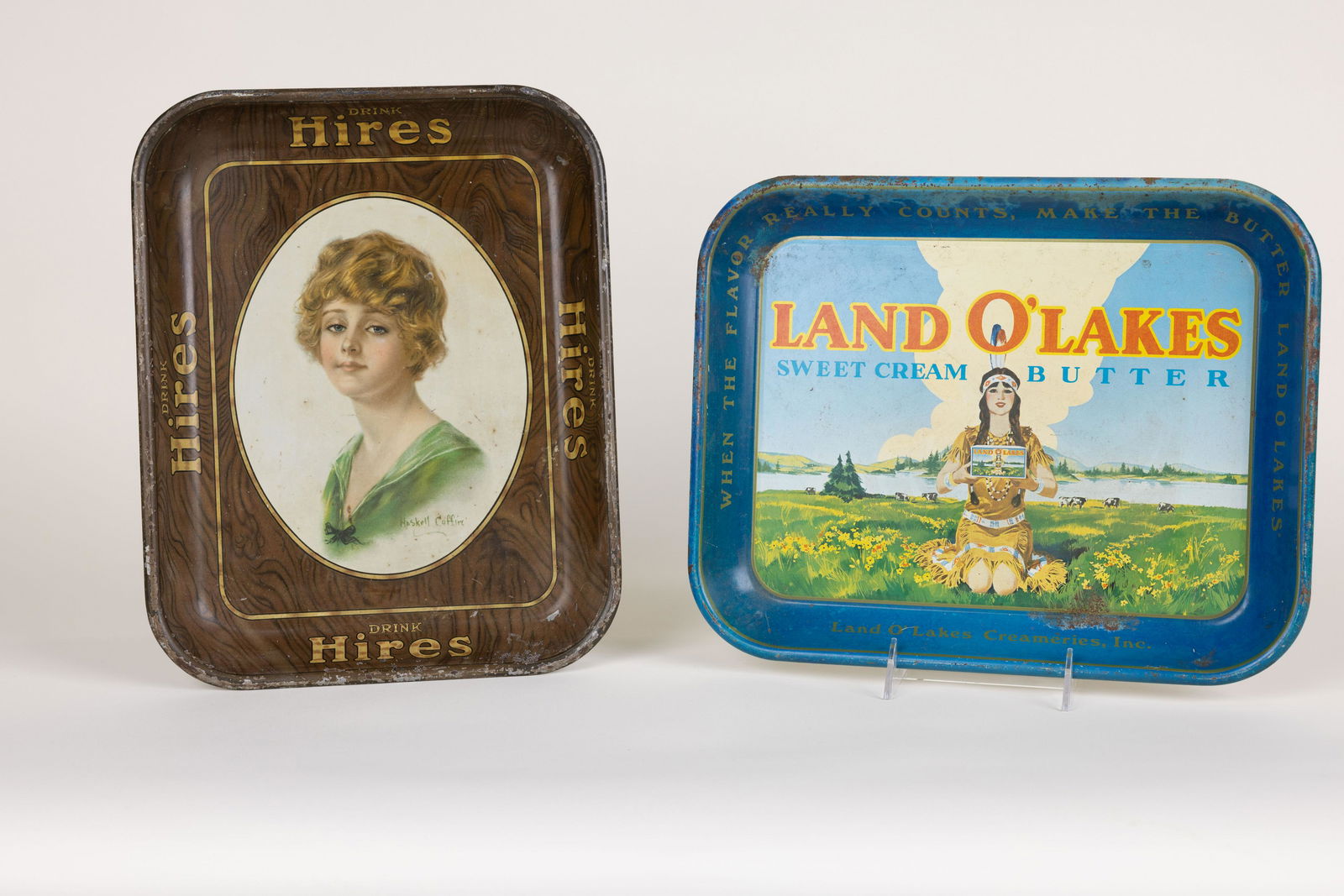 Lot of 2 Tin Trays Hires Root Beer Land O Lakes Butter (1 of 1)