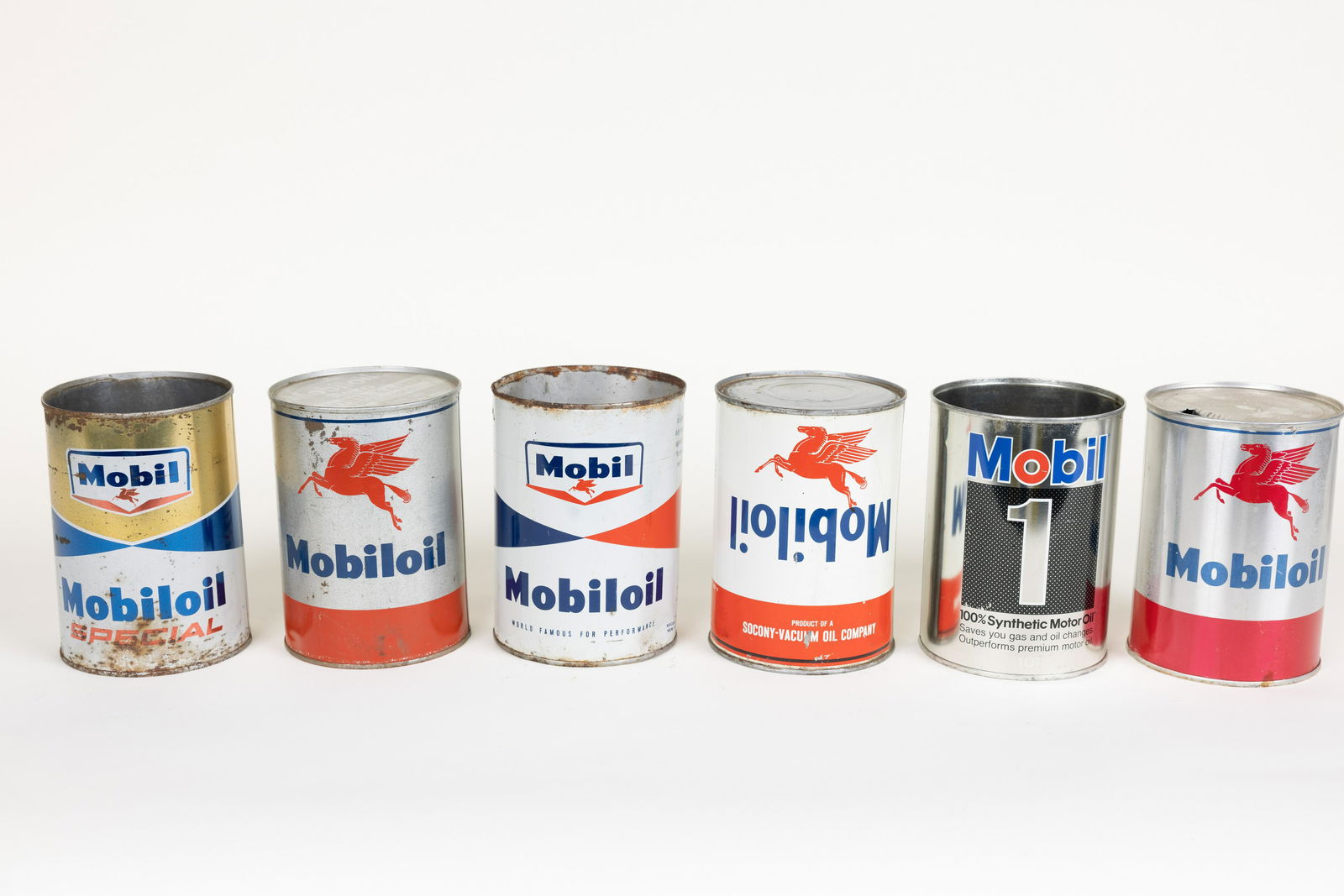 Lot of 6 Mobil Socony-Vacuum Motor Oil Quart Cans (1 of 2)
