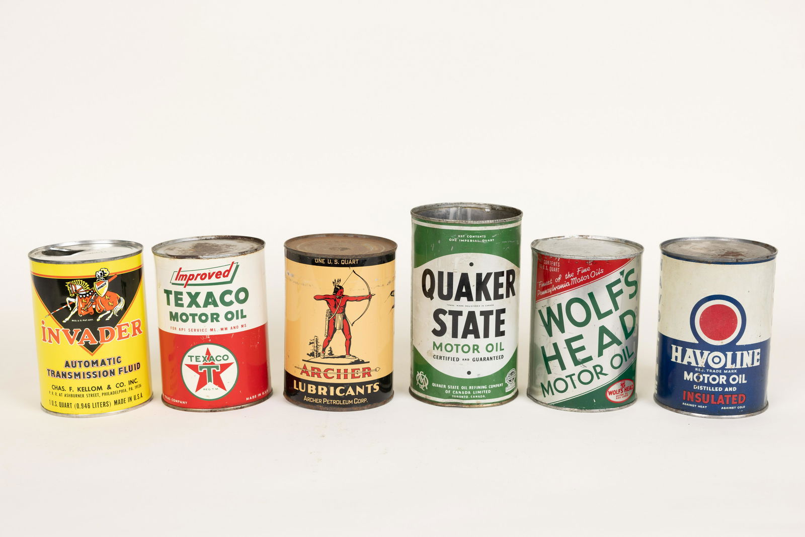 Lot of 6 Invader Indian Texaco etc 1 Quart Cans (1 of 2)