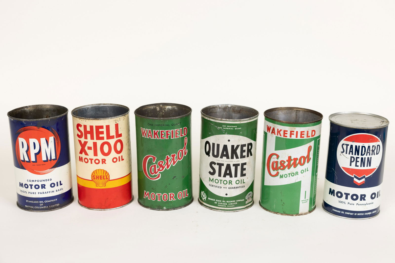 Lot of 6 Imperial Quart Oil Cans Standard Shell etc. (1 of 2)