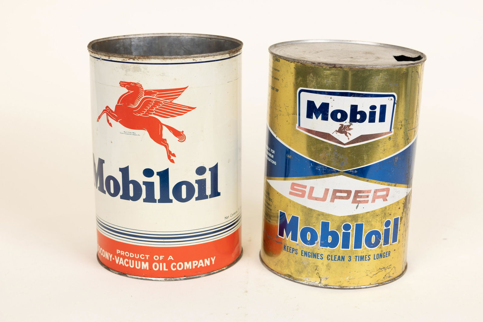 Lot of 2 Socony-Vacuum Mobiloil 5 Quart Oil Cans (1 of 2)