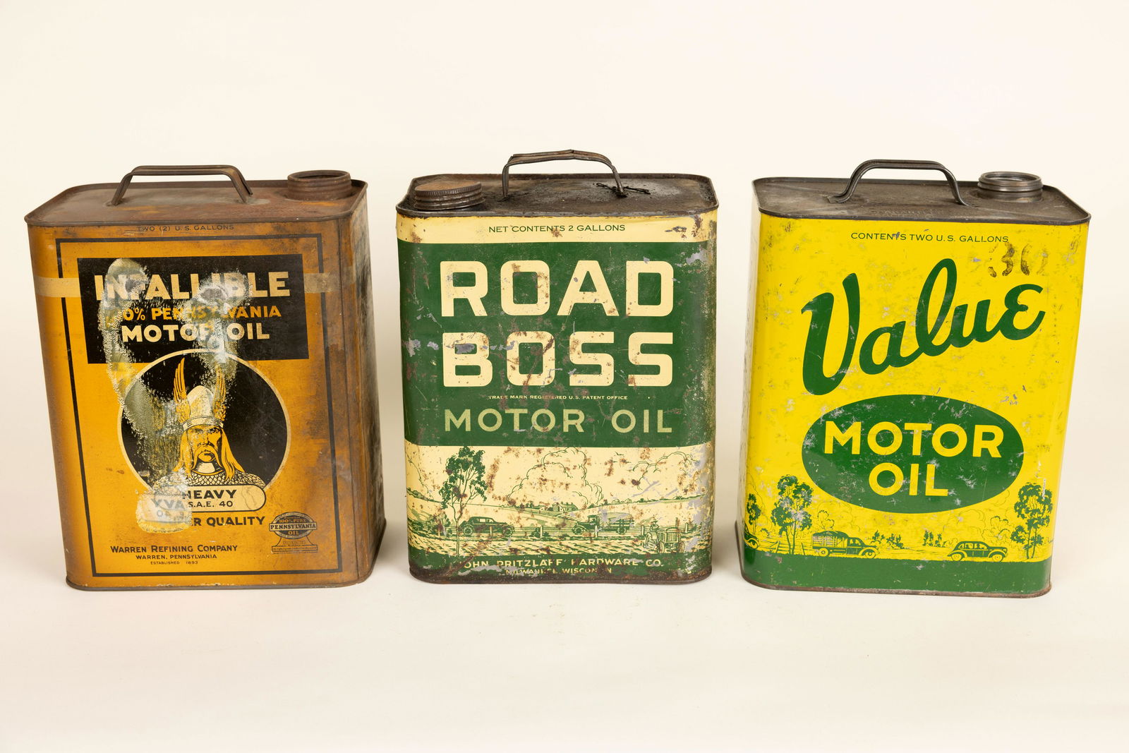 Lot of 3 Two Gallon Oil Cans Road Boss Infallible etc (1 of 2)