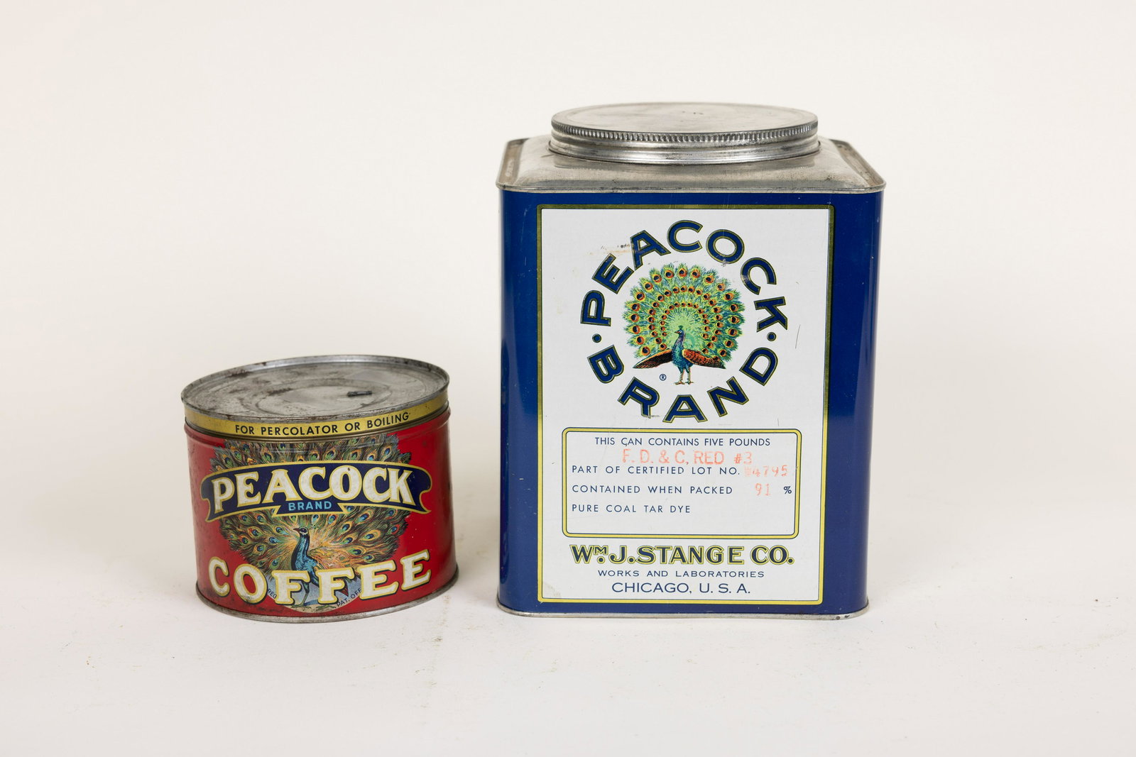 Lot of 2 Assorted Peacock Cans w/ Great Graphics (1 of 2)