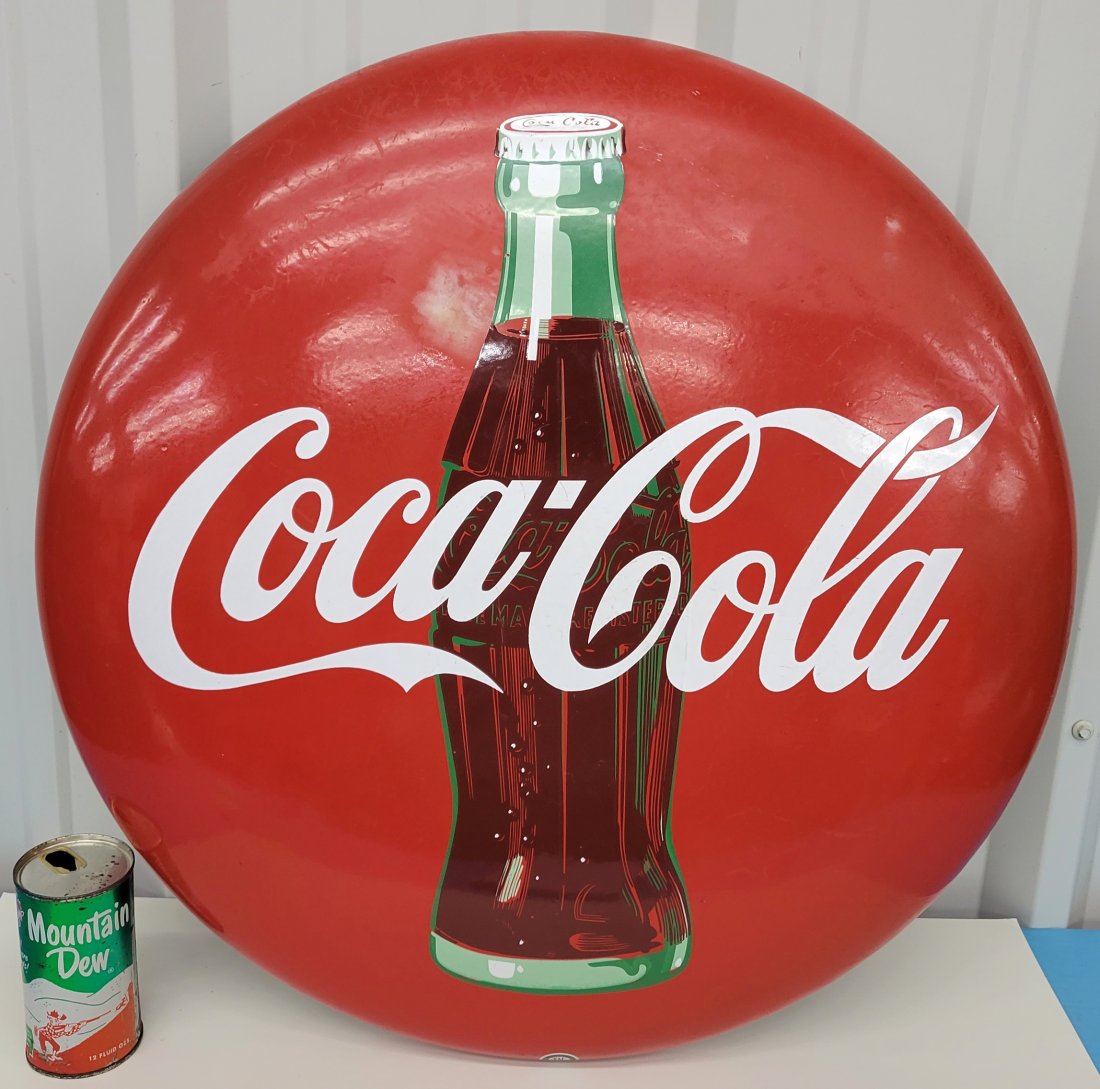24" Coca-Cola w/Bottle Porcelain Button Sign (1 of 4)