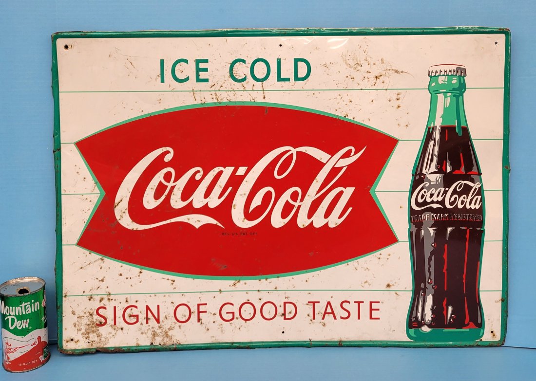 Coca-Cola w/Fish Tail & Bottle Logo Metal Sign (1 of 1)