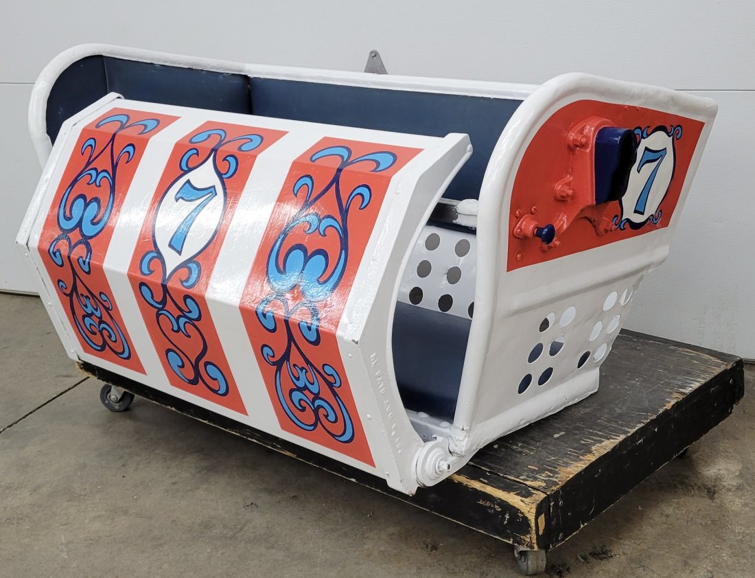 Restored Ferris Wheel Carnival Seat: 48" x 44" x 31" Professionally restored ferris wheel seat with a patent date of 1905. Made of metal with vinyl padding. Could be used as a swing.PLEASE NOTE, THERE IS ONLY ONE WAY TO PAY FOR ONLINE IT