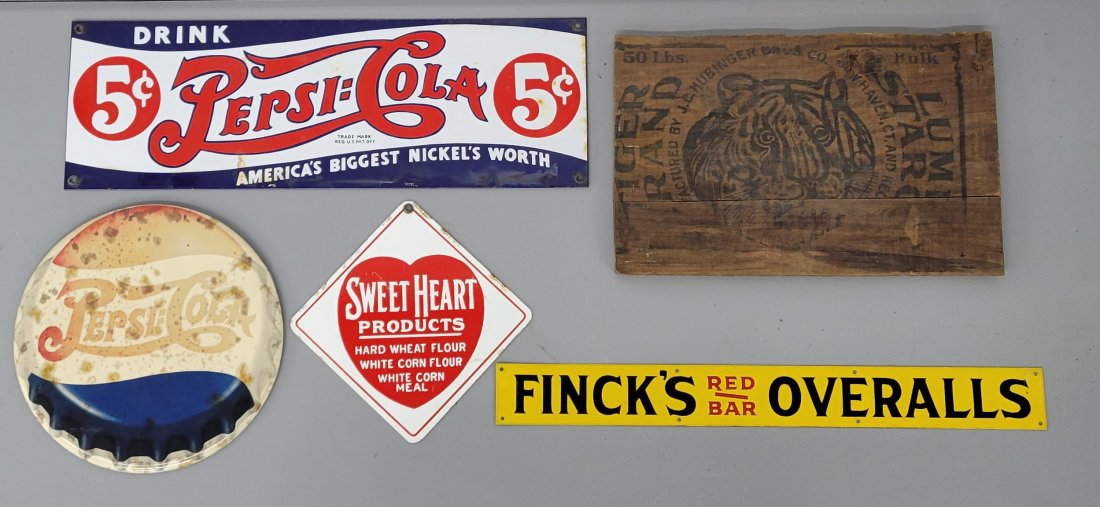 Advertising sign lot w/ Pepsi Cola double dot celluoid (1 of 5)