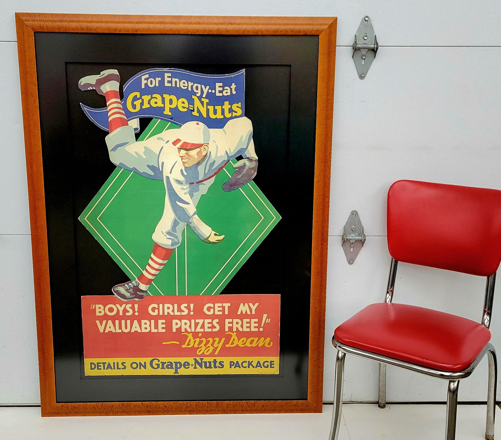 1930's Dizzy Dean Grape Nuts Die Cut Cardboard Sign (1 of 4)