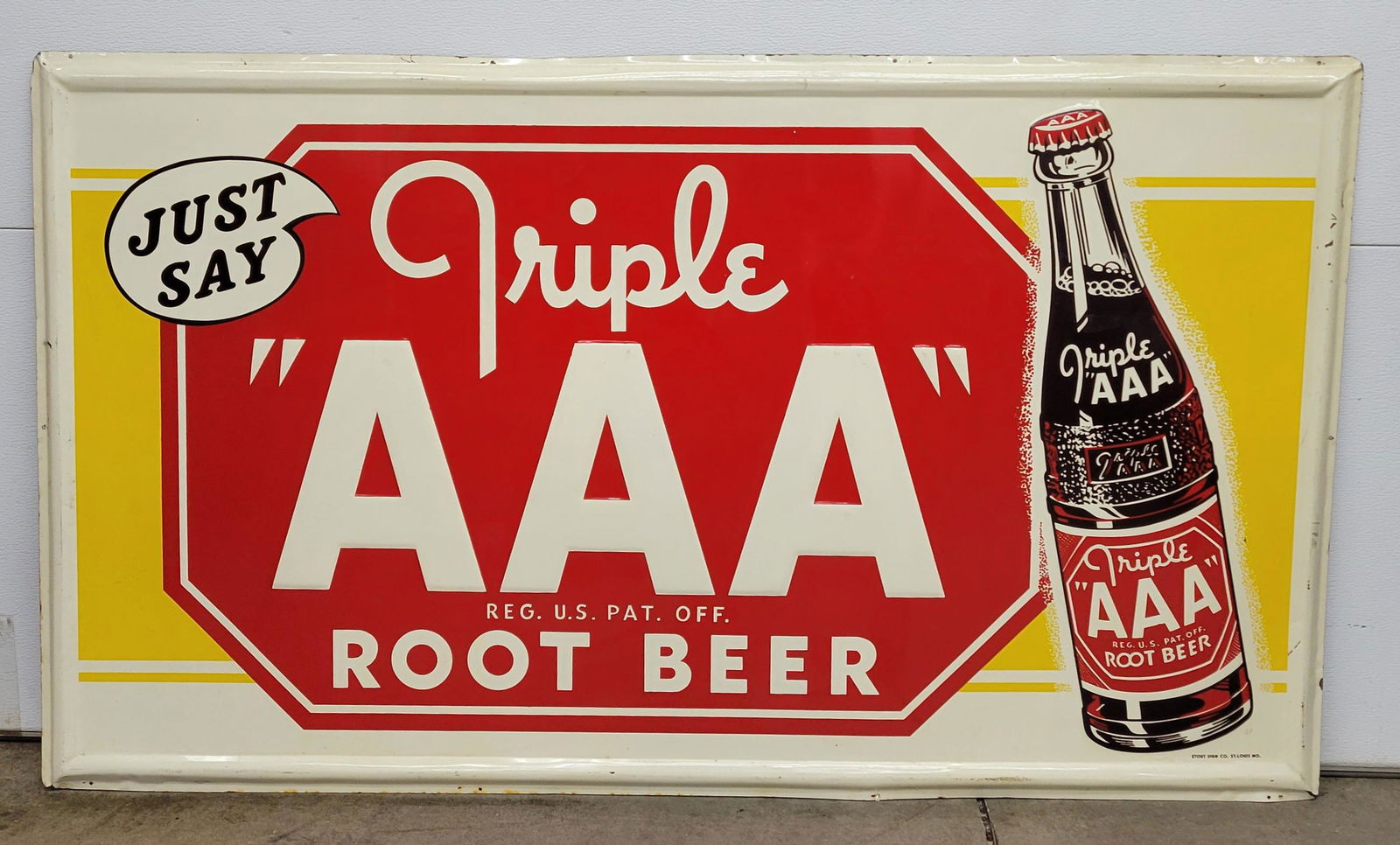 Large Just Say Triple AAA Root Beer Embossed Metal Sign (1 of 3)