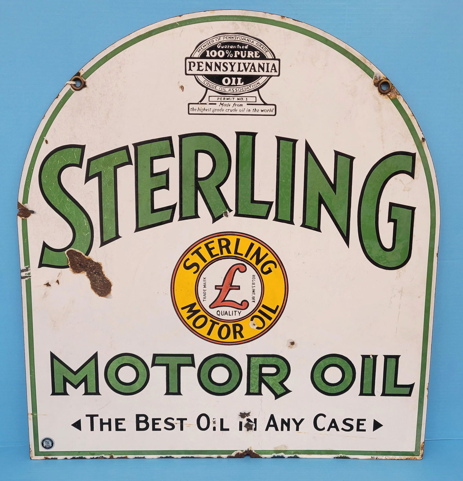 Sterling Motor Oil Porcelain Tombstone Sign TAC (1 of 4)