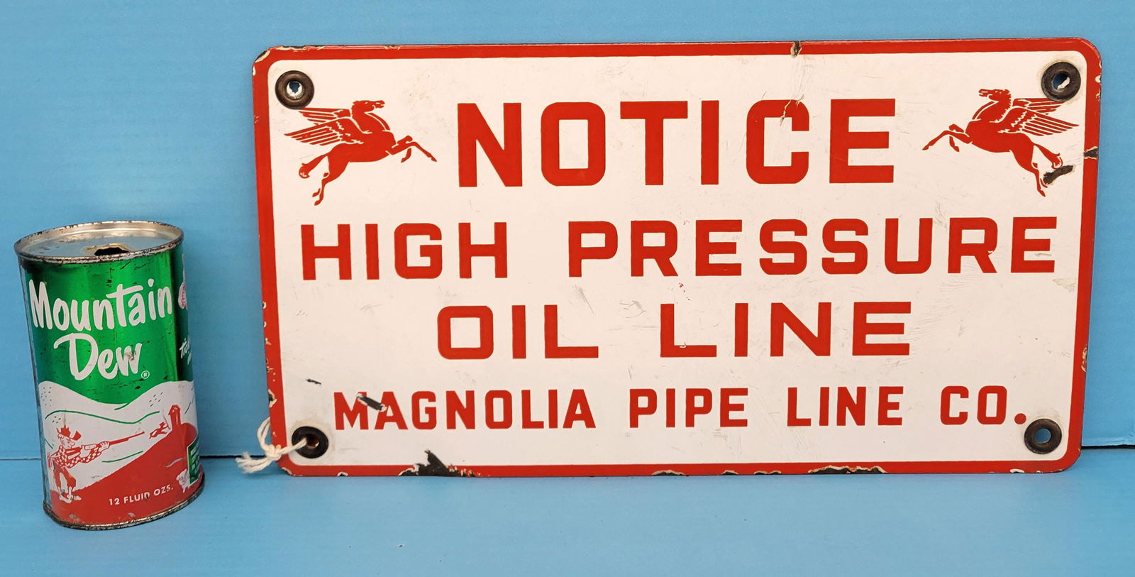 Mobiloil Notice High Pressure Oil Line Porcelain Sign (1 of 2)