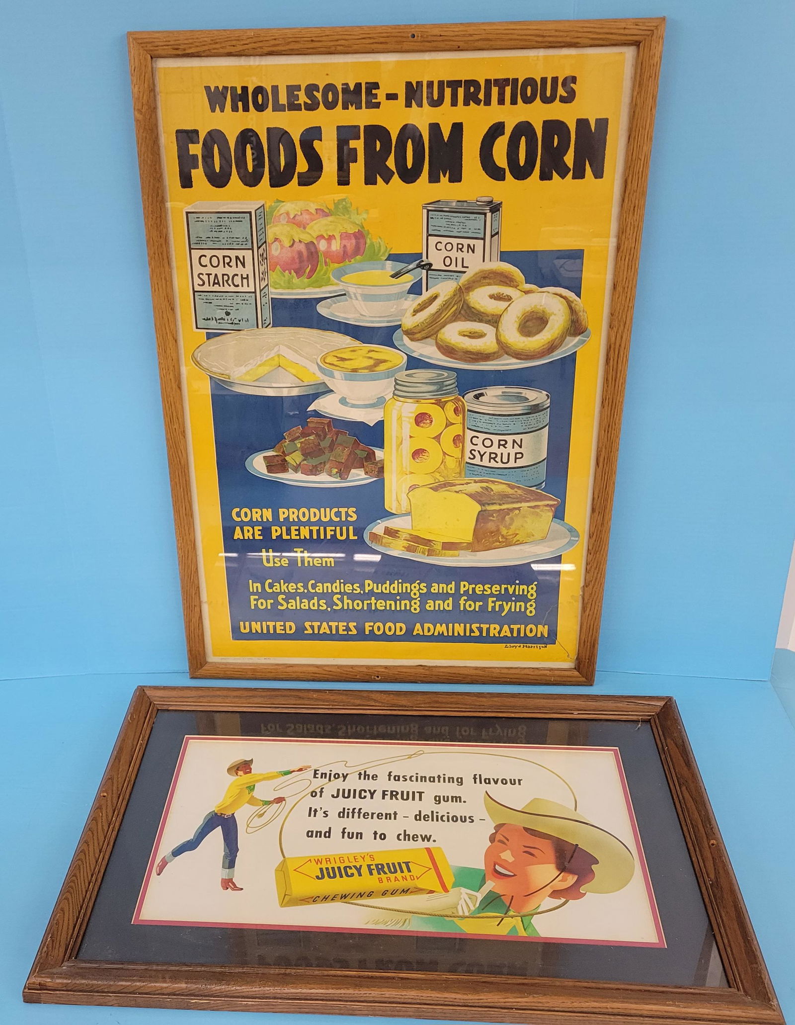 Wrigley's Juicy Fruit Gum Cardboard Framed w/ Paper Ad (1 of 3)