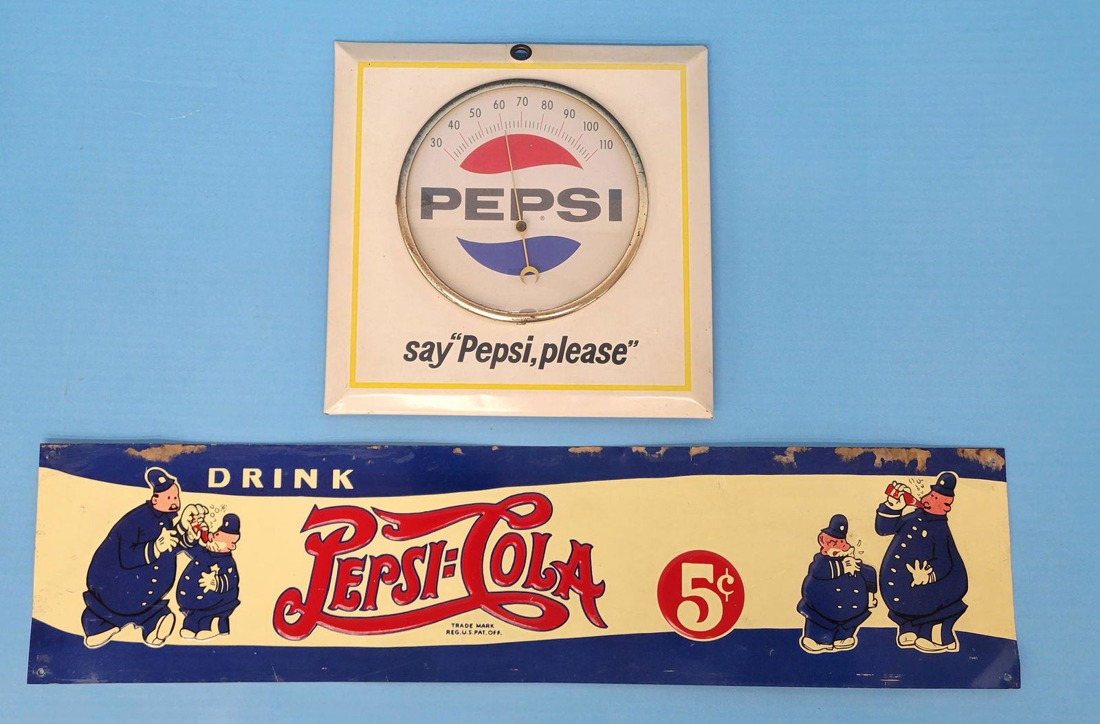 Say Pepsi Please Thermometer w/ Pepsi Cola Tin Sign (1 of 5)