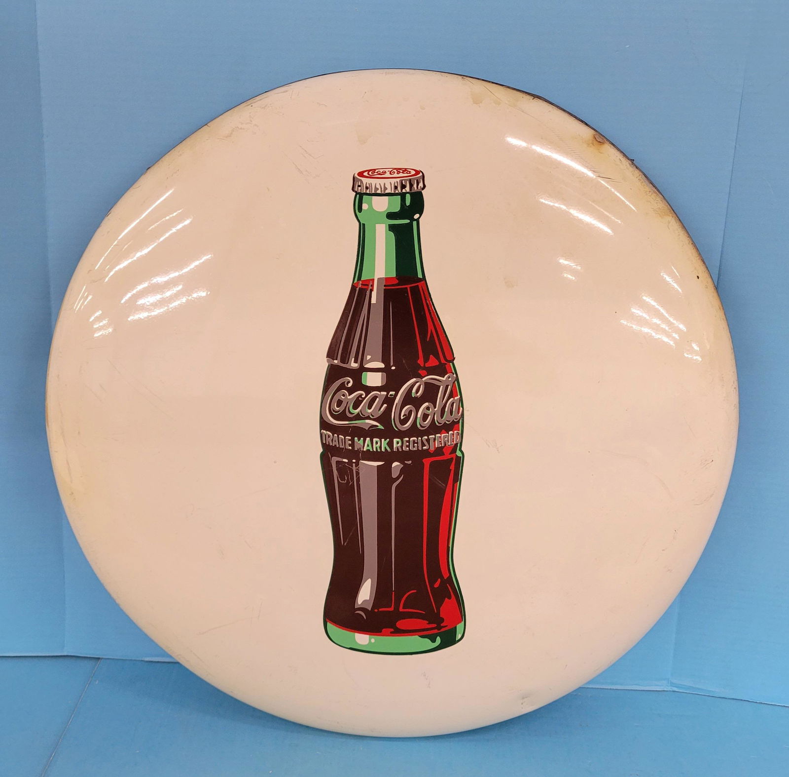 24" White Coca Cola Button Sign With Bottle (1 of 6)