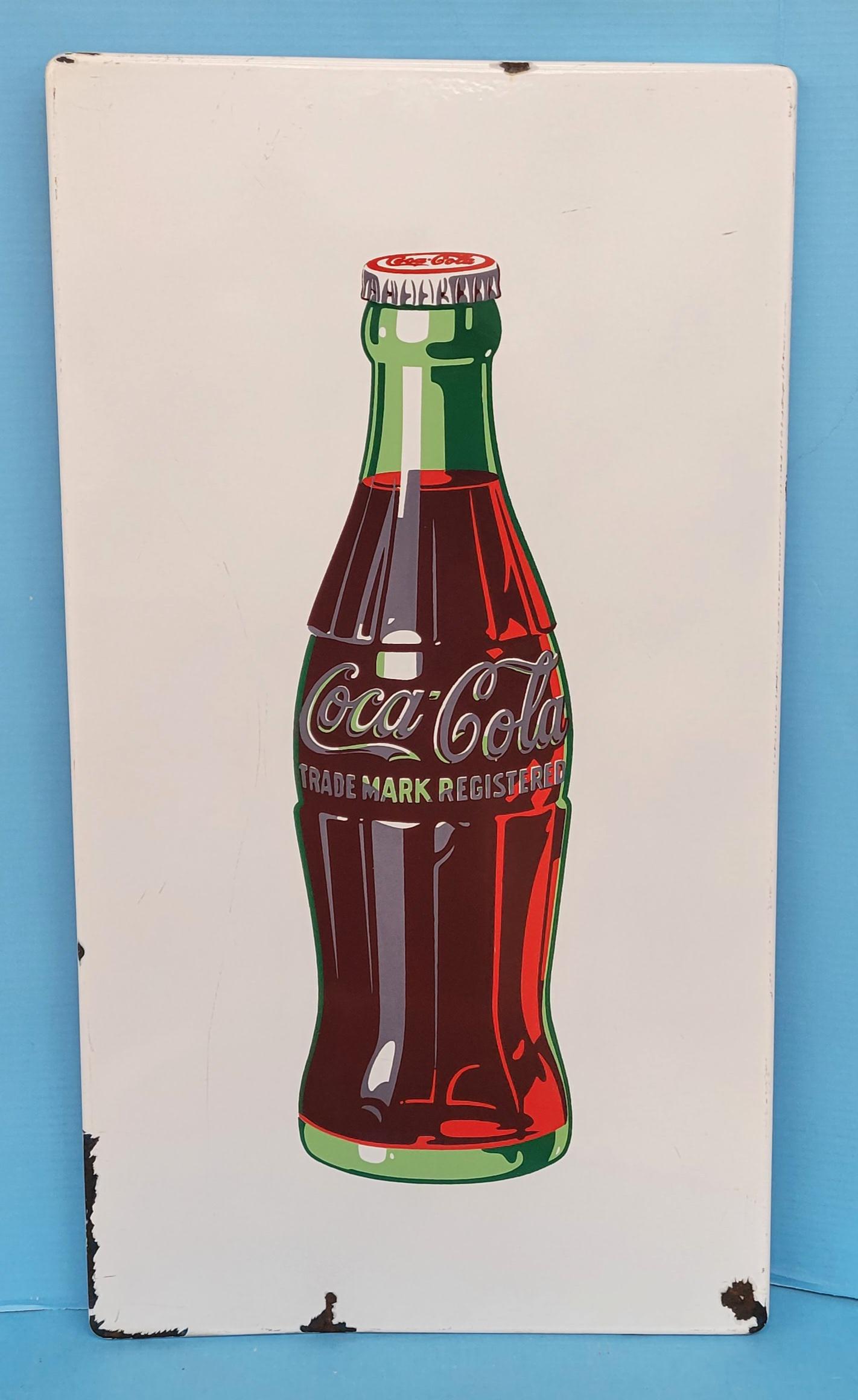 Single Sided Porcelain Coca Cola Bottle Sign (1 of 4)