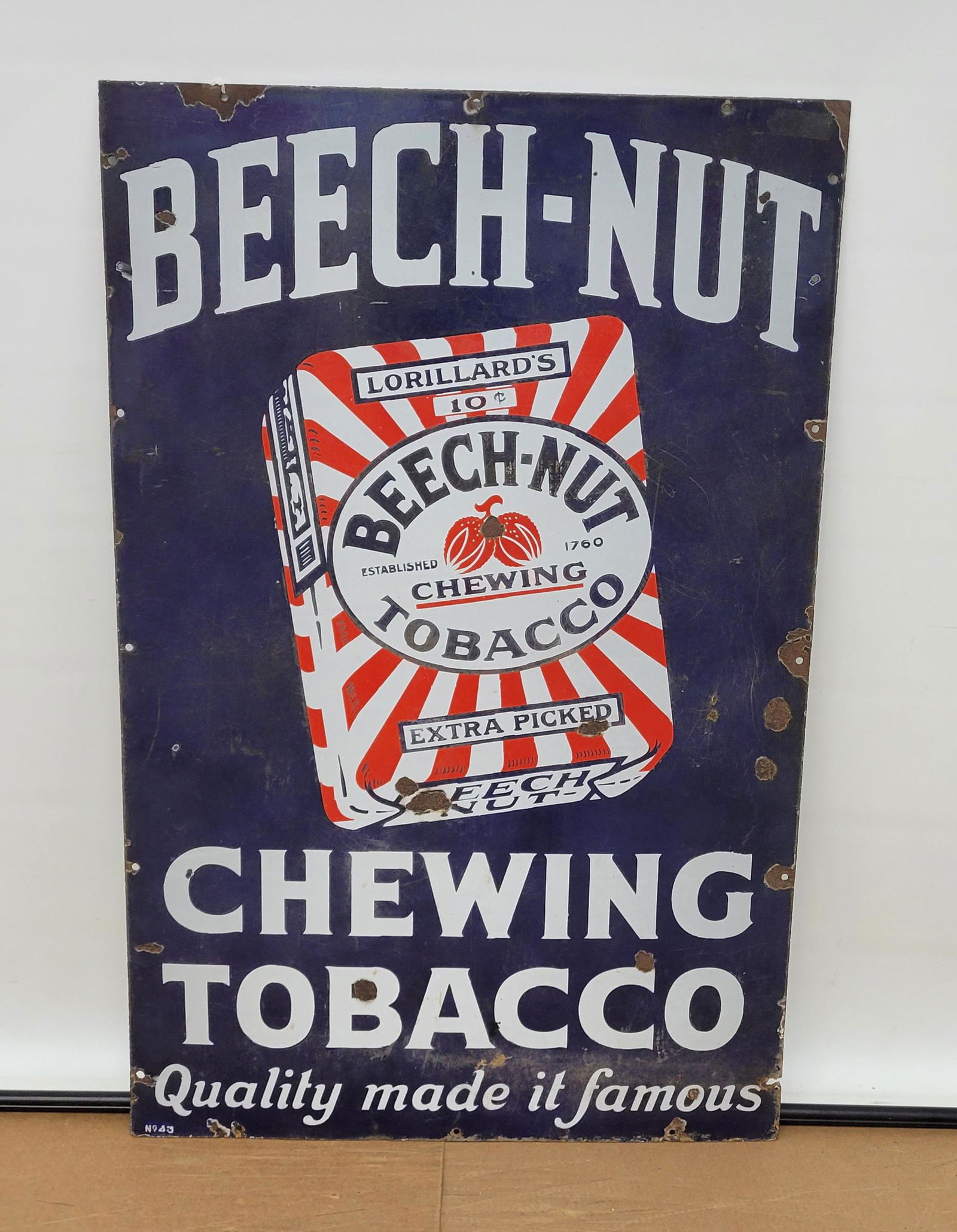 Lorillard's Beech Nut Chewing Tobacco Single Sided Porcelain Sign (1 of 4)