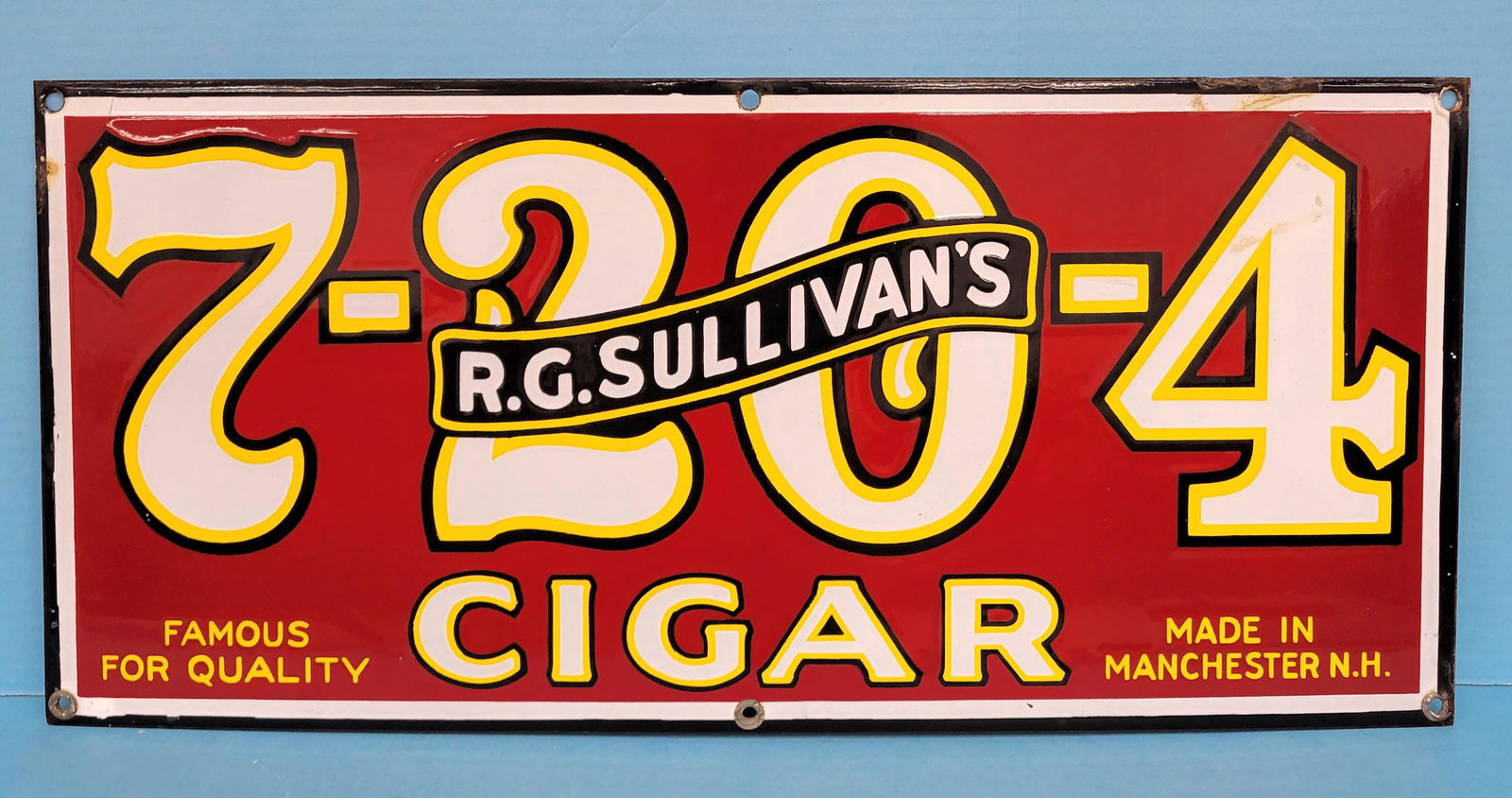 R.G.Sullivan's Cigar 7-20-4 Single Sided Porcelain Sign (1 of 2)