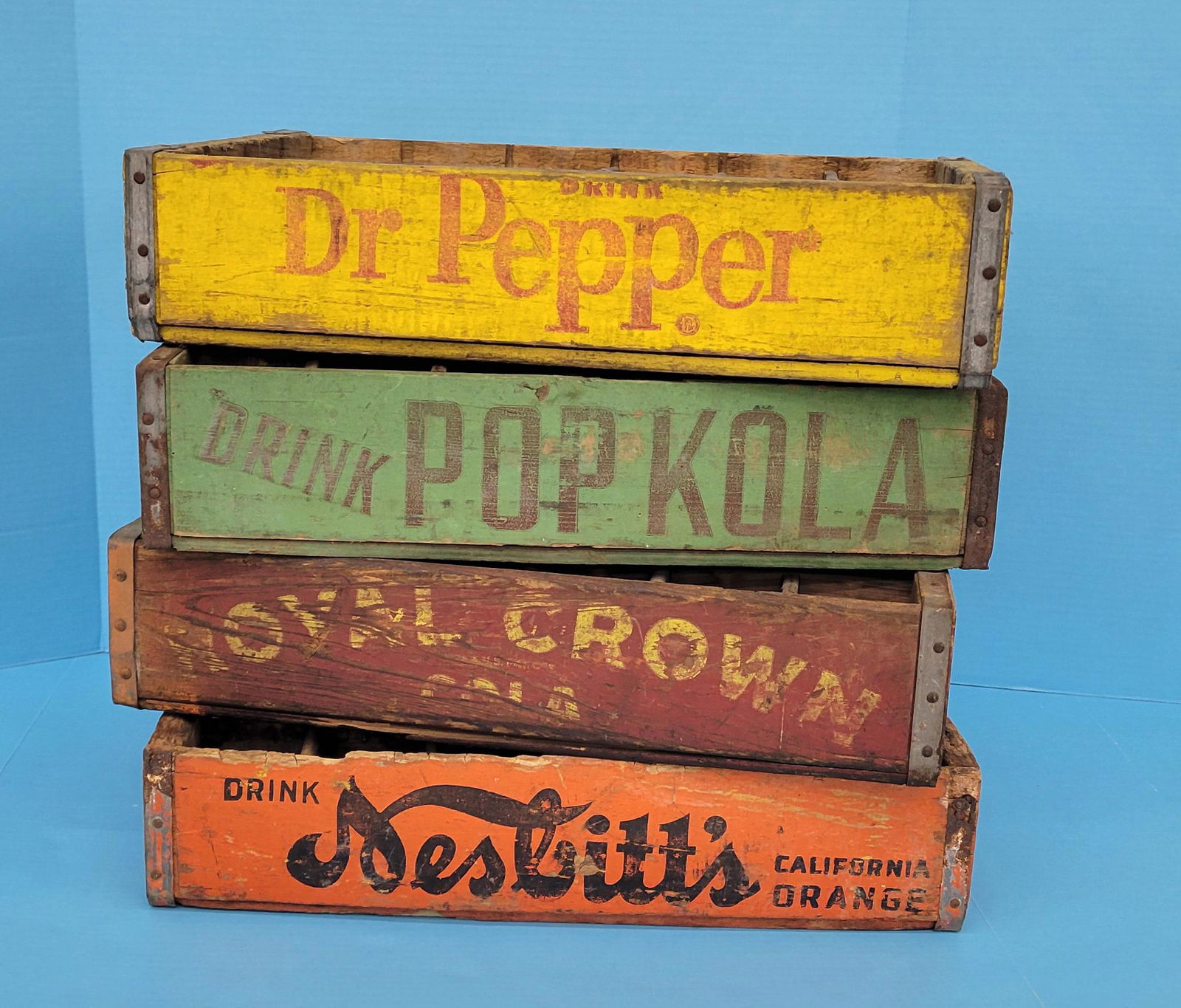 Nesbitt's, Pop Kola, Royal Crown, Dr Pepper Wooden Soda Pop Crates (1 of 5)