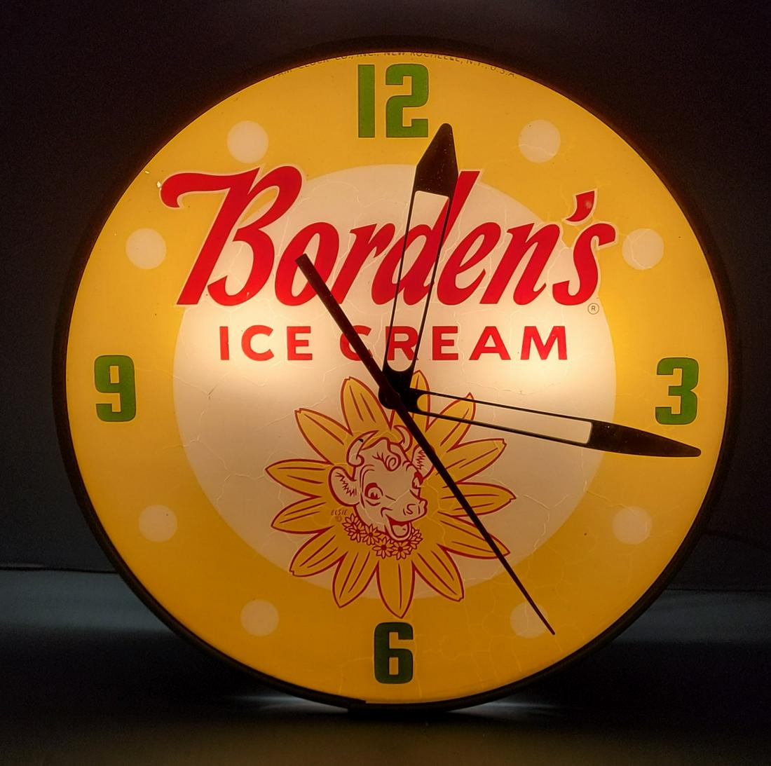 New Old Stock Borden's Ice Cream Light Up Pam Clock w/ Box (1 of 5)
