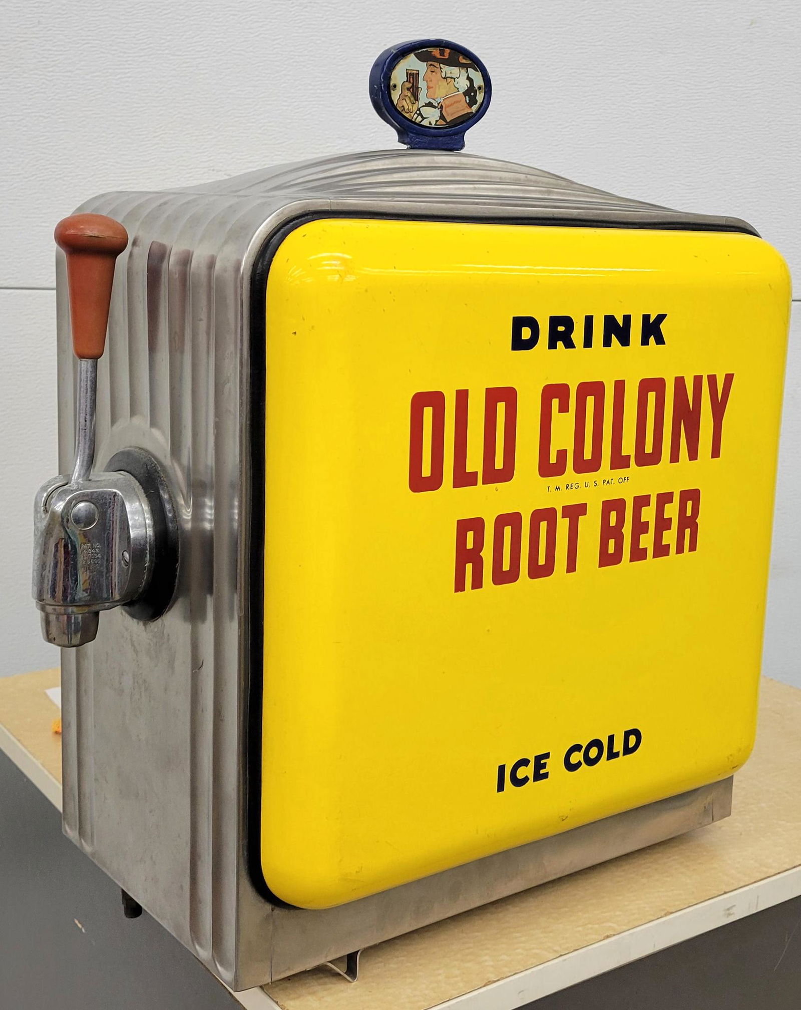 Drink Old Colony Root Beer Soda Fountain Dispenser w/ porcelain advertising on both sides (1 of 4)