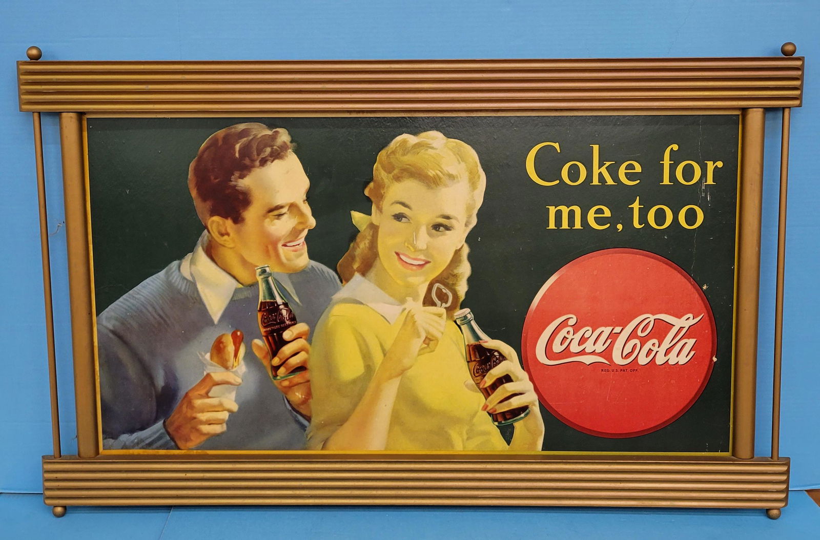 1947 Coke For Me Too Coca Cola Framed Cardboard Sign (1 of 7)