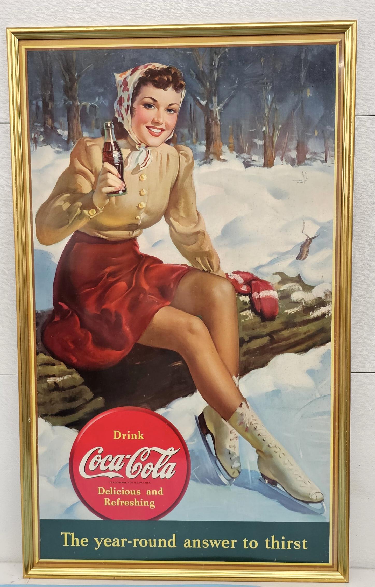 Large 1940 Coca Cola Cardboard Framed Sign (1 of 5)