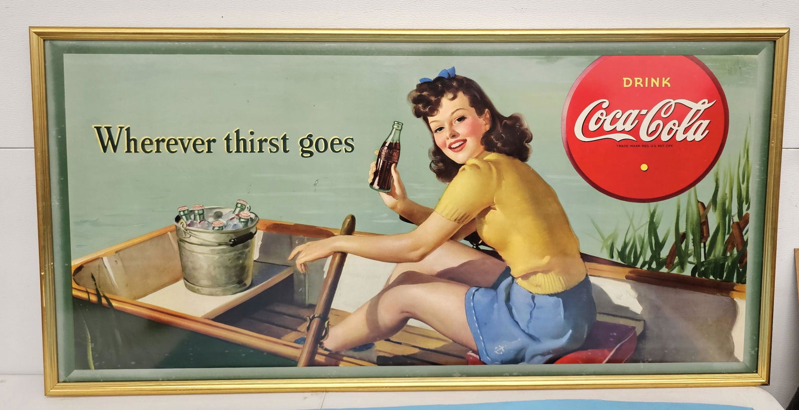 Large 1942 Coca Cola Cardboard Framed Sign (1 of 6)