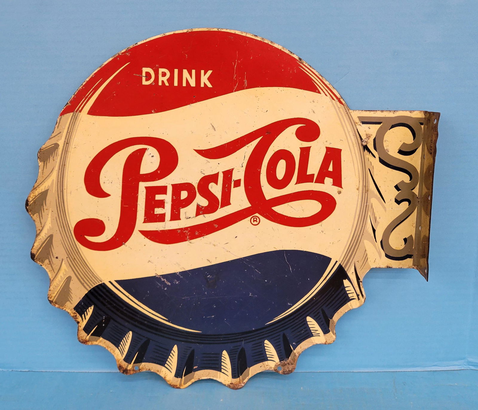 Drink Pepsi Cola Bottle Cap Metal Flange Sign (1 of 4)