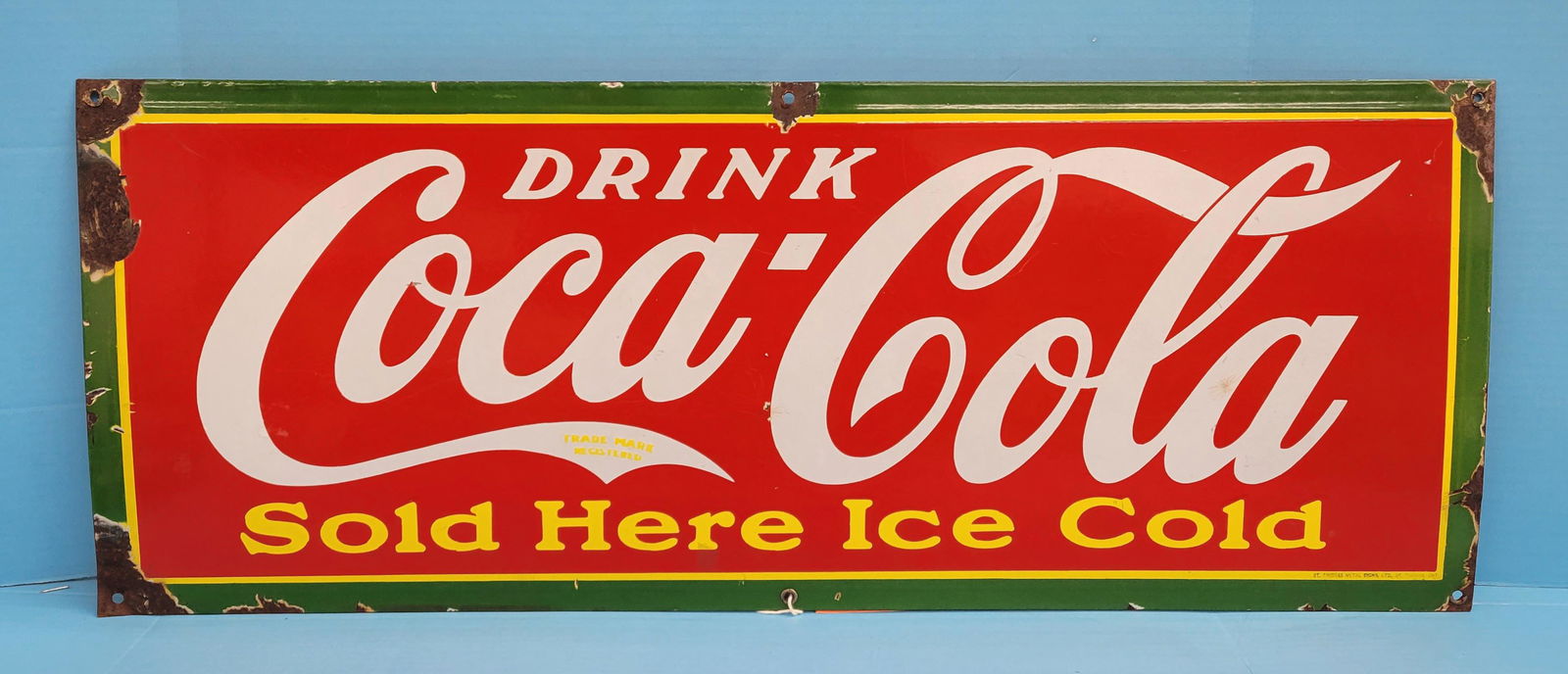 Drink Coca Cola Sold Here Ice Cold Porcelain Sign (1 of 3)