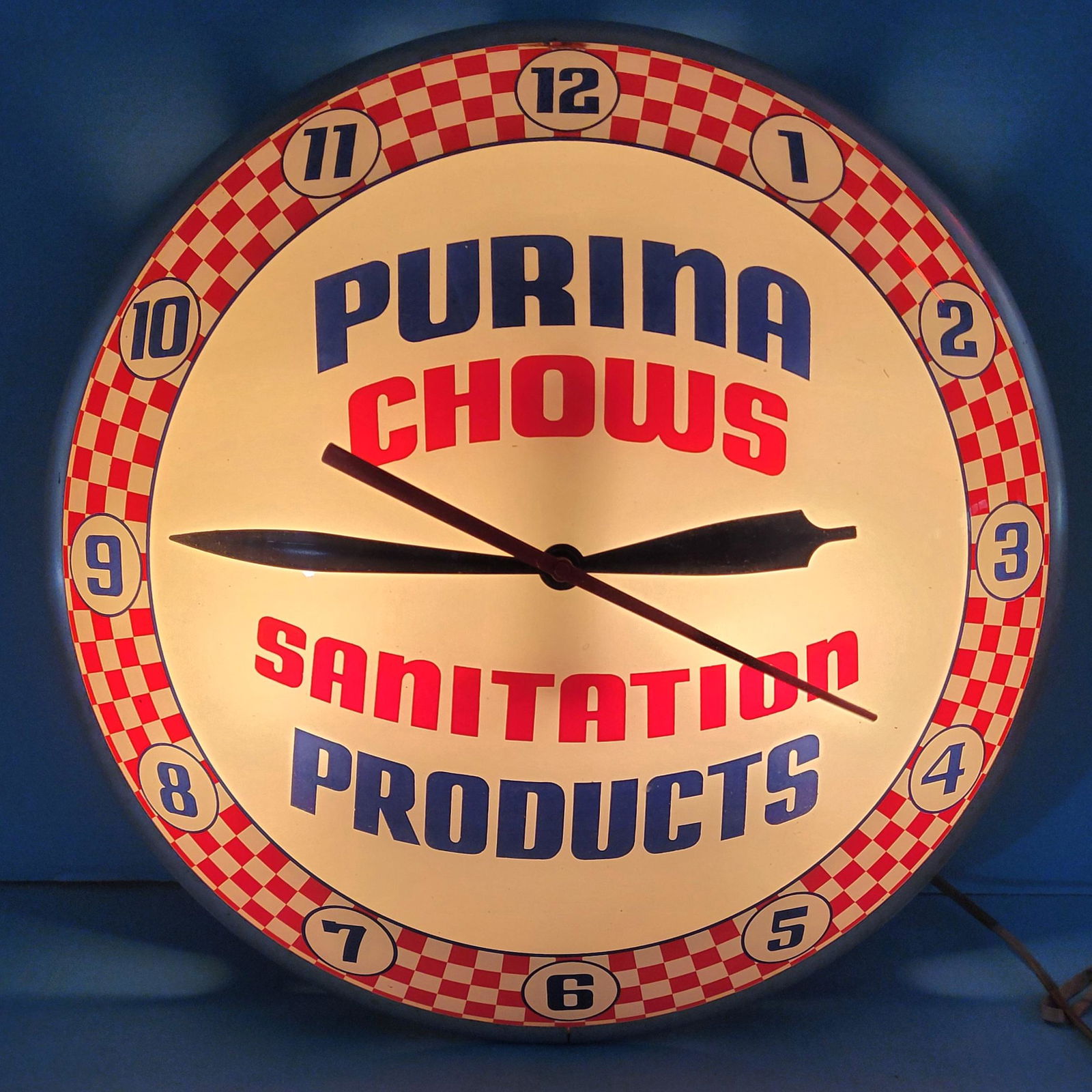 Purina Chows Sanitation Products Double Bubble Electric Light Up Clock