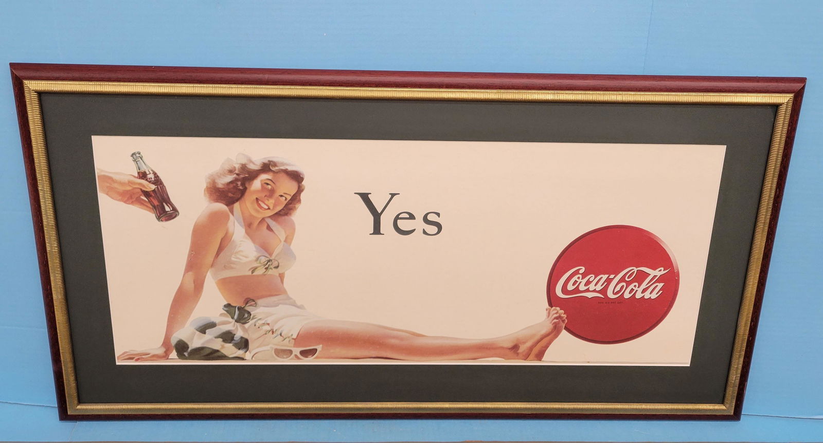 Yes Coca Cola Framed Cardboard Advertising (1 of 3)