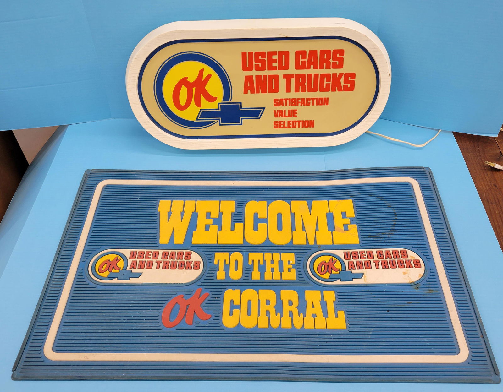 Chevrolet Ok Used Cars and Trucks Light Up Sign & Welcome To The Corral Shop Mat (1 of 7)