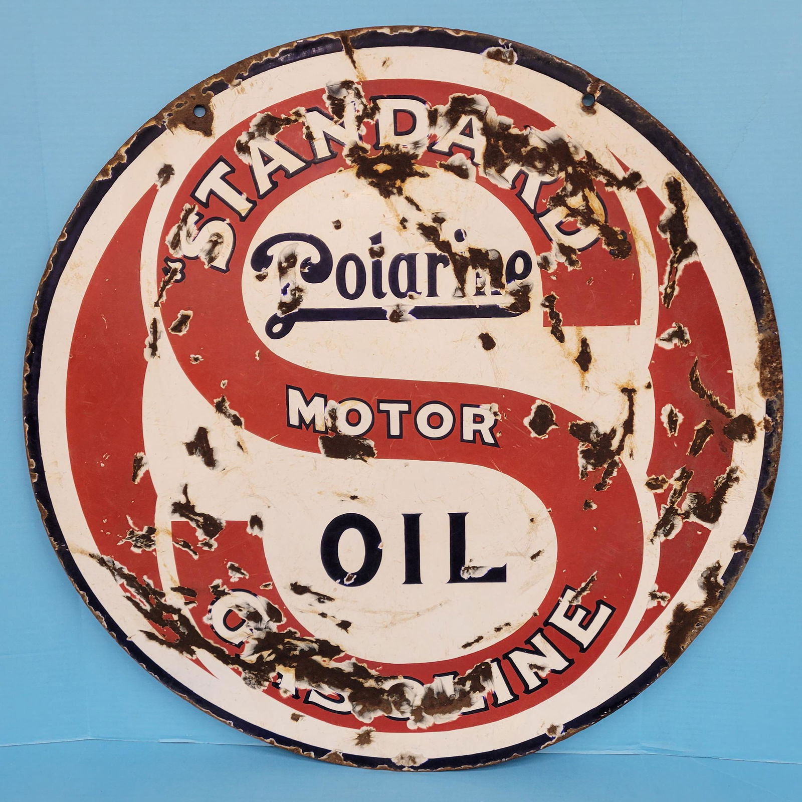 30" Standard Gasoline Polarine Motor Oil Double Sided Porcelain Sign (1 of 2)