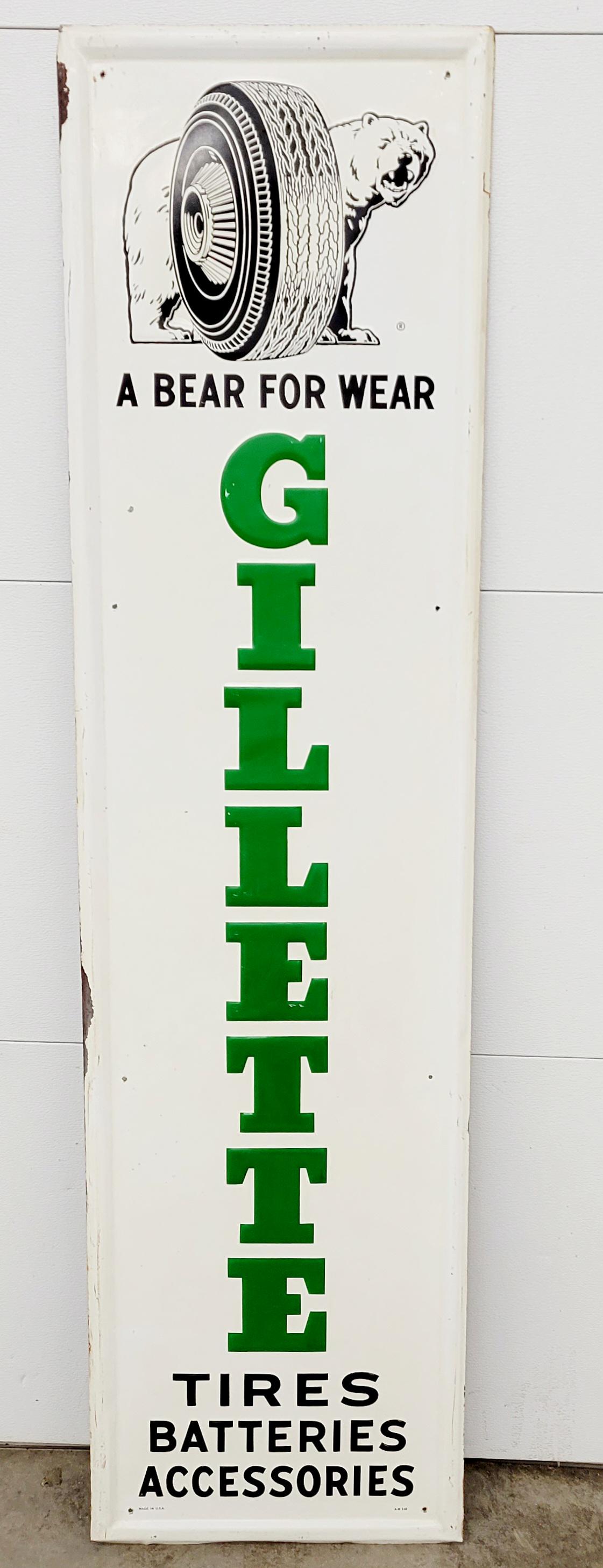 1964 Gillette "A Bear for Wear" Tires Batteries Accessories SST Sign (1 of 3)