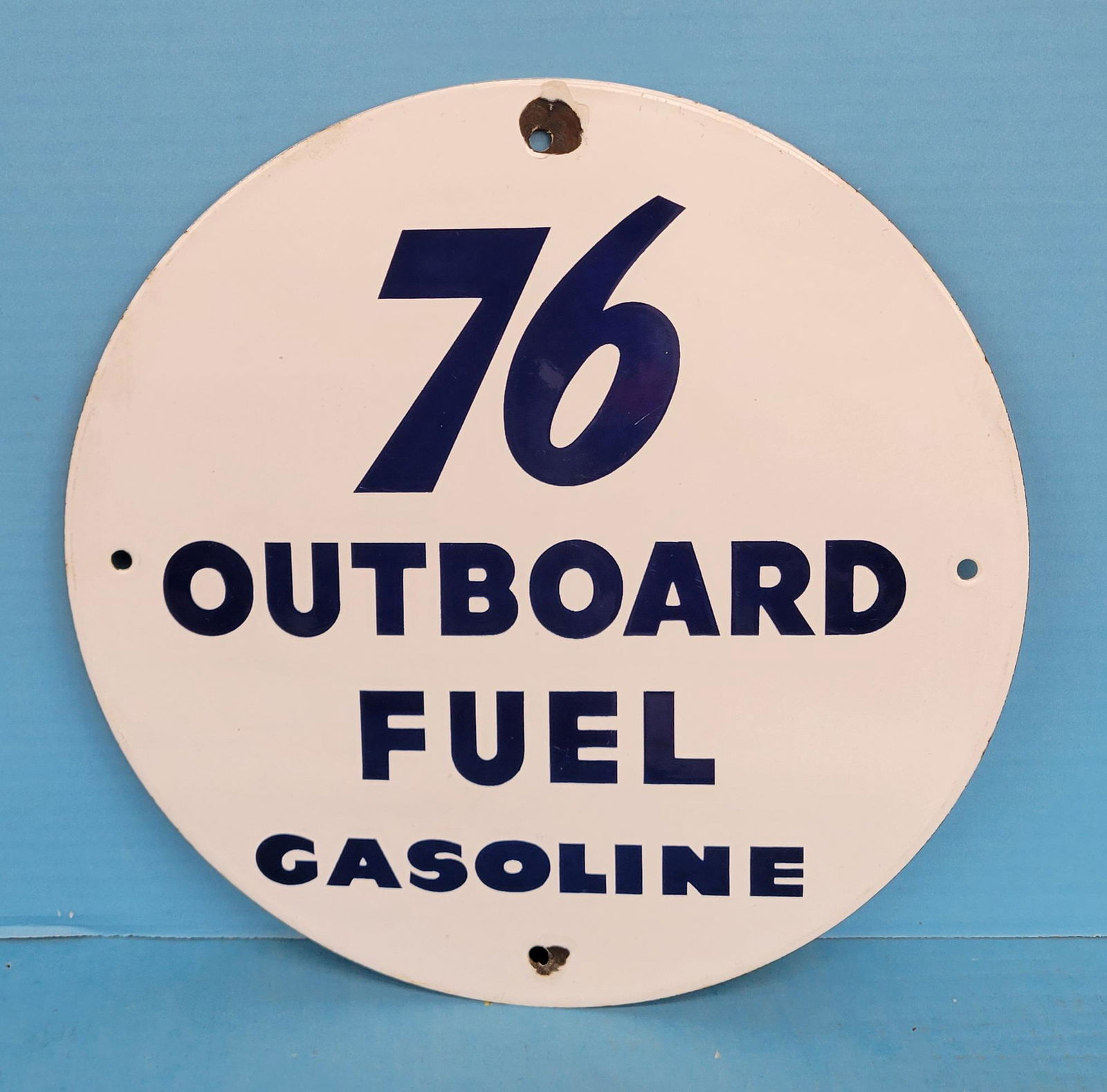 Union 76 Outboard Fuel Gasoline Porcelain Pump Plate Sign (1 of 2)