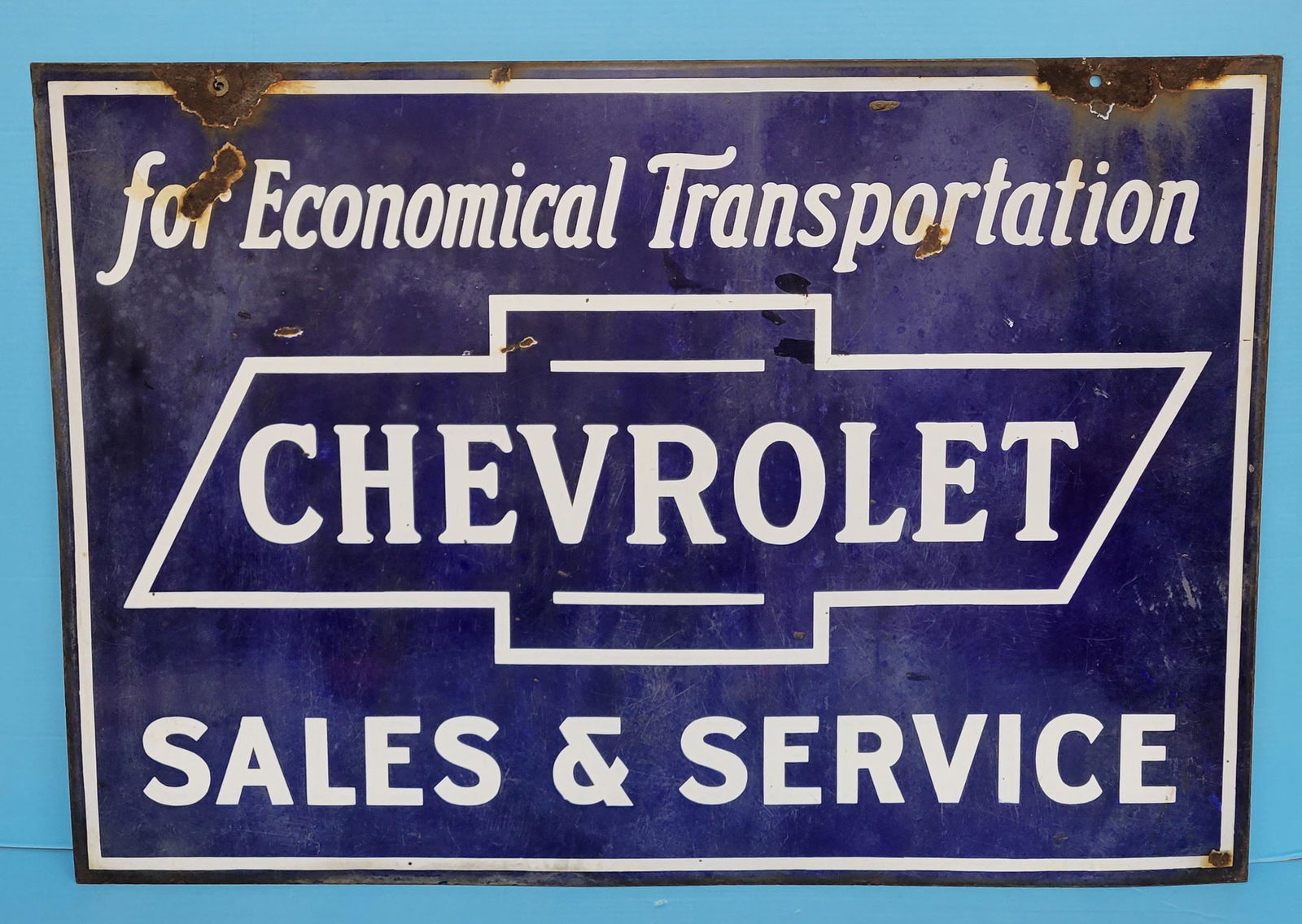 Chevrolet Sales & Service Double Sided Porcelain Sign (1 of 3)