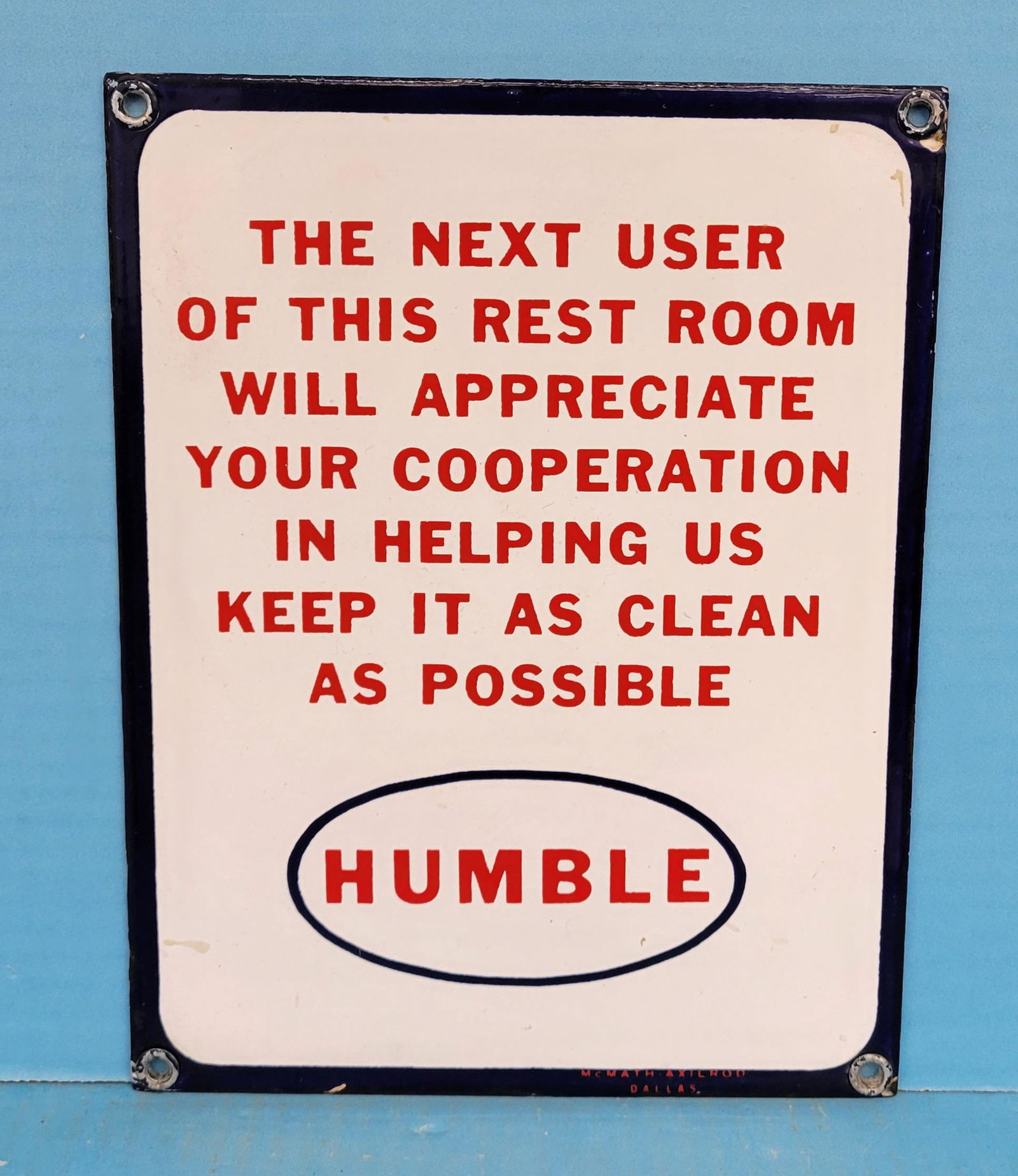 Humble Porcelain Service Station Rest Room Sign (1 of 3)