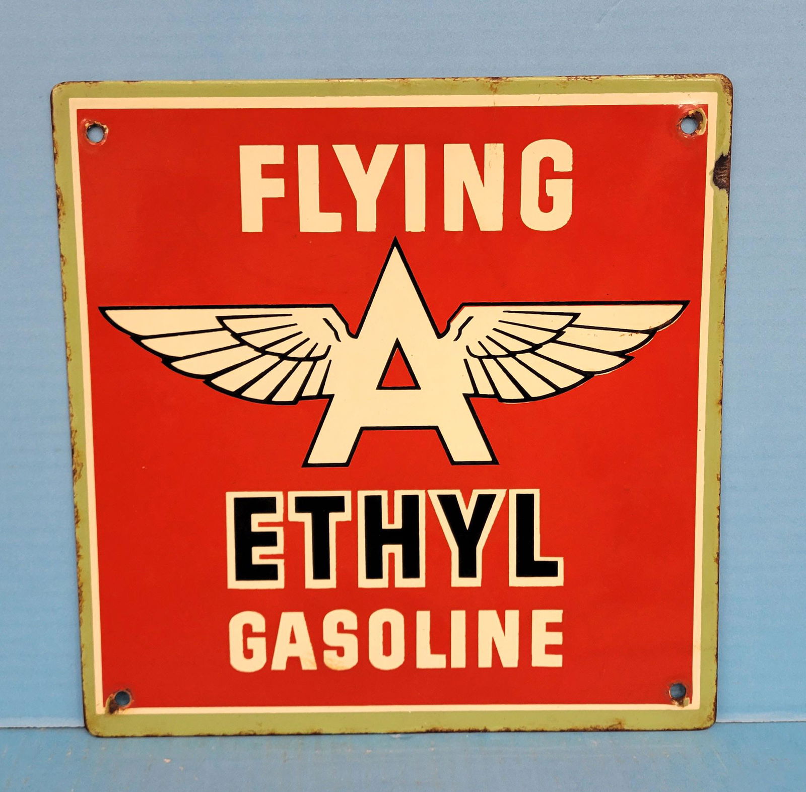 Flying A Ethyl Gasoline Porcelain Pump Plate (1 of 2)