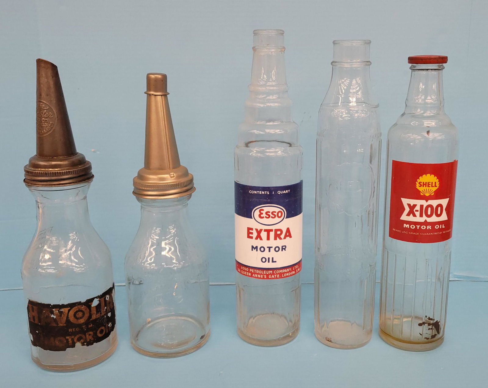 Lot of 5 Original Oil Bottles from Shell, Esso, and Havoline (1 of 5)