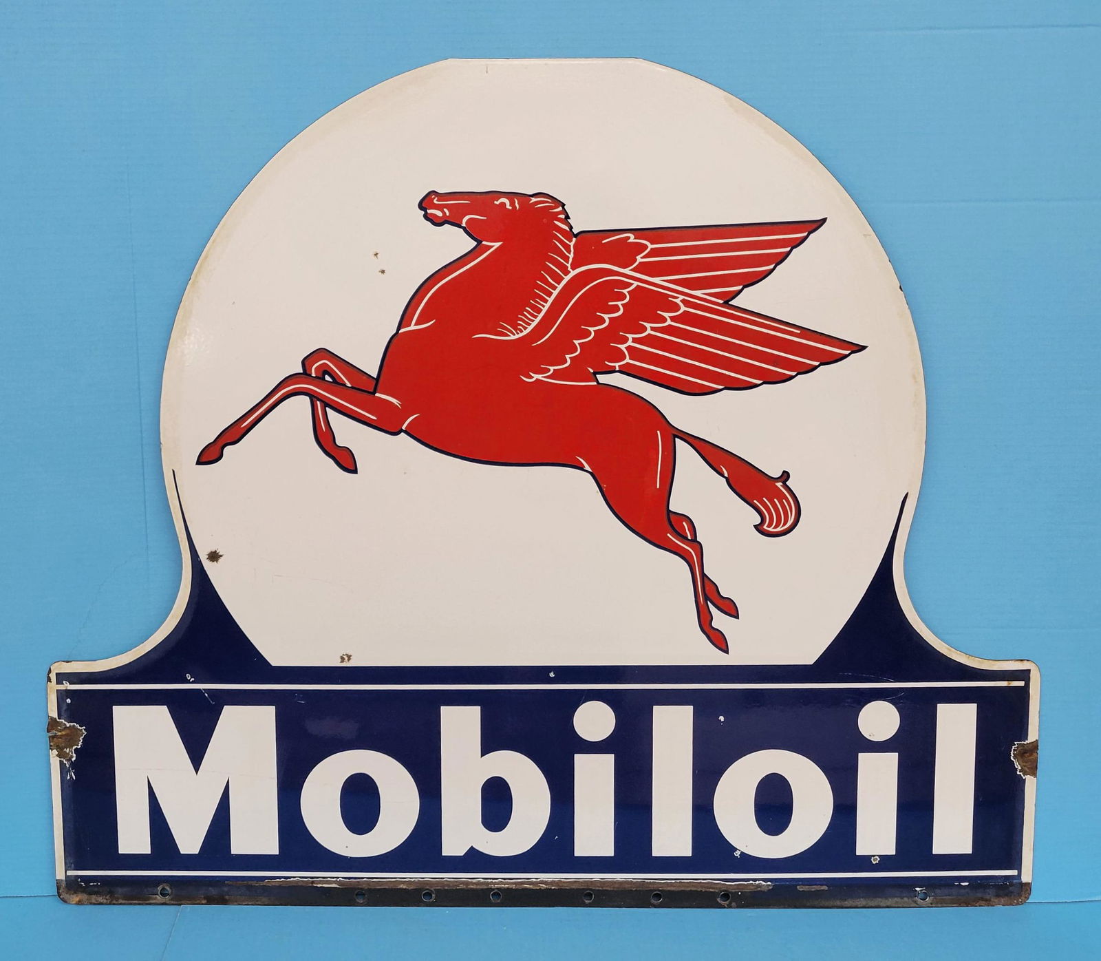 Mobiloil Pegasus Double Sided Porcelain Keyhole Curb Sign (1 of 5)