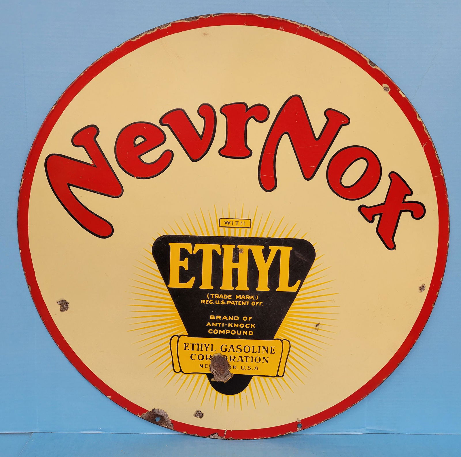 Nevr Nox Ethyl 30" Porcelain Gas Station Sign (1 of 6)