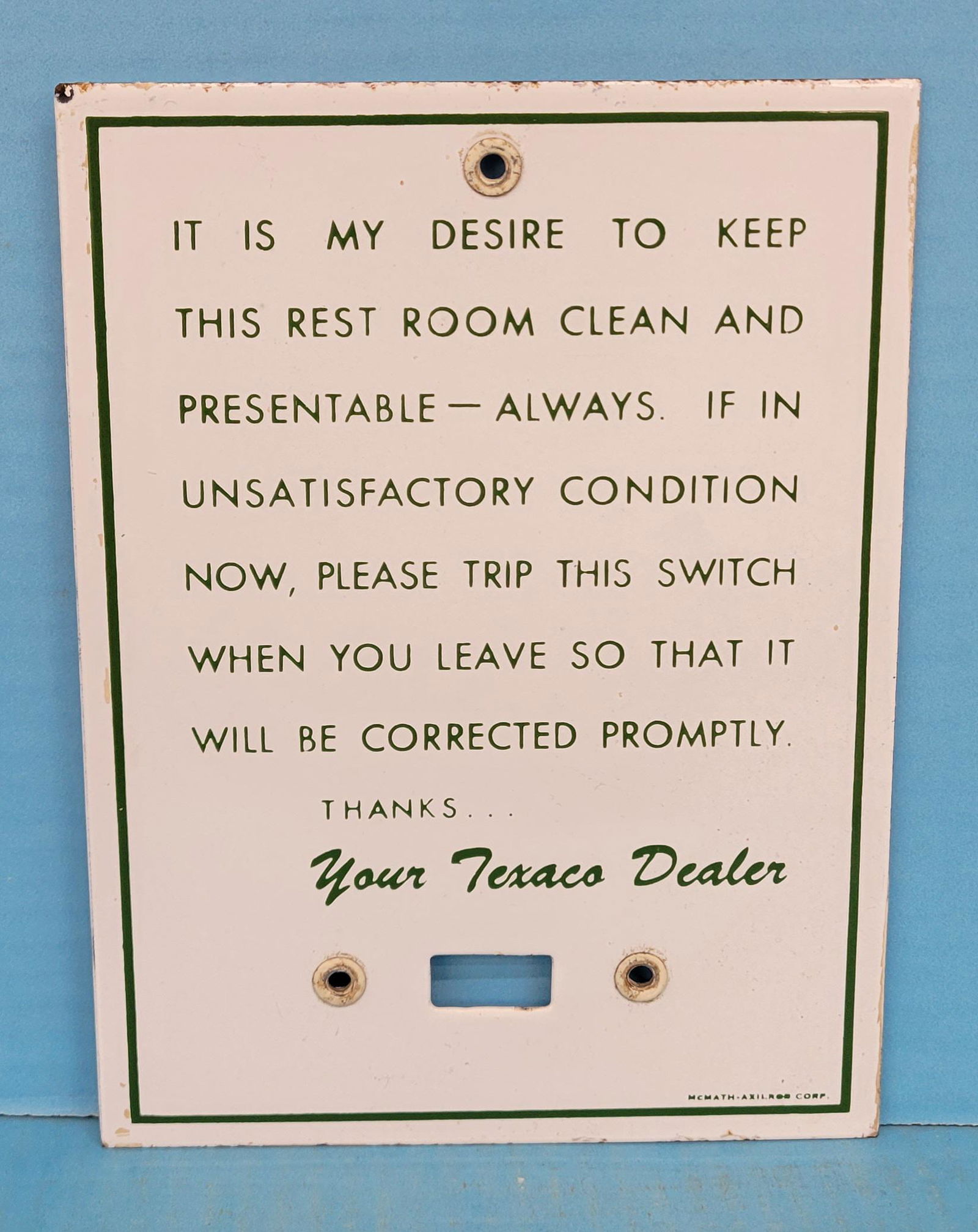 Texaco Service Station Rest Room Porcelain Light Switch Cover Sign (1 of 3)