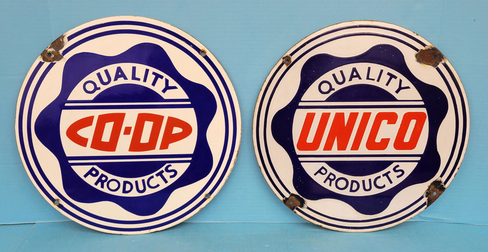 Unico & Co-op Quality Products Porcelain Signs (1 of 2)