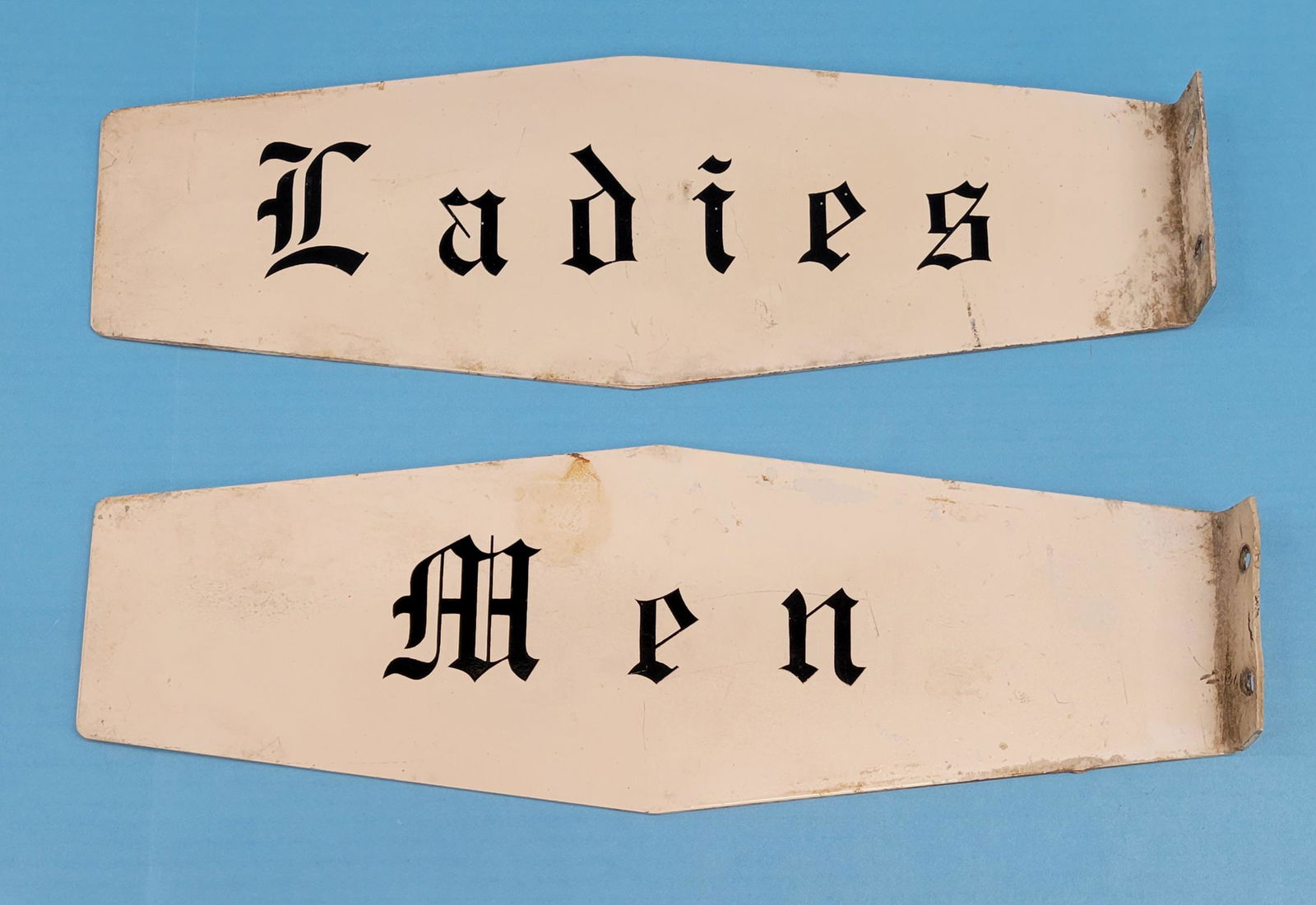 Pair of Painted Metal Double Sided Ladies & Men Restroom Flange Signs (1 of 2)