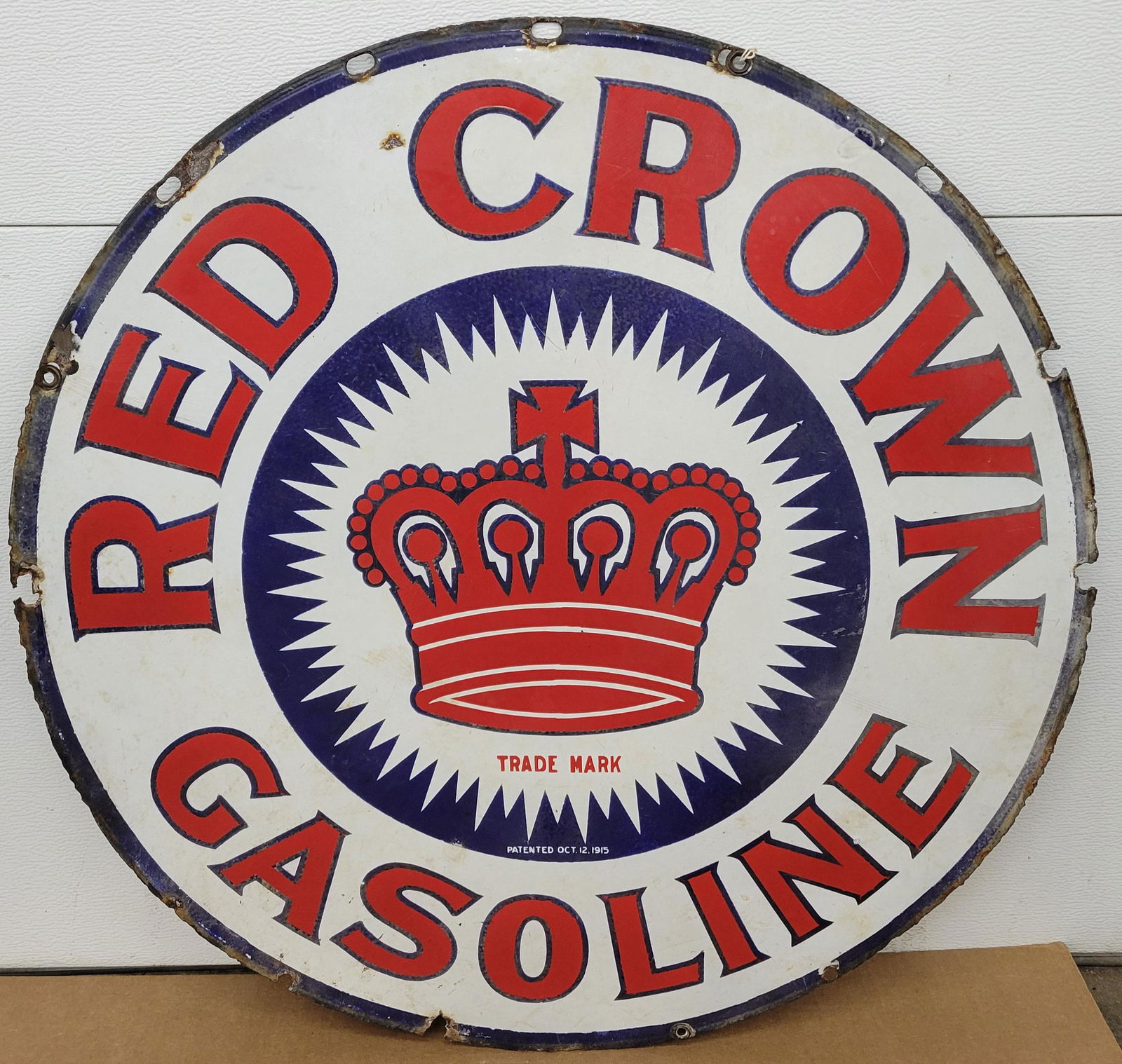 Red Crown Gasoline Double Sided Porcelain Sign With Early Crown Graphic (1 of 4)