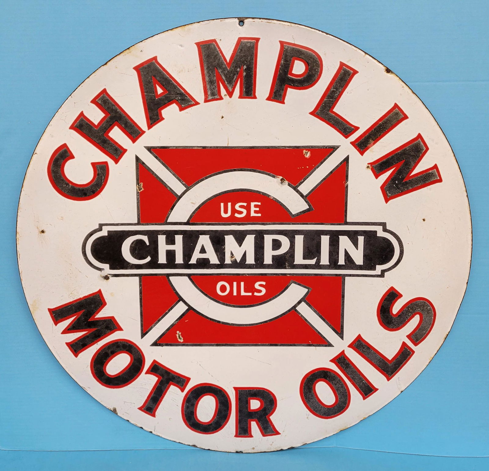Champlin Motor Oils 30" Double Sided Porcelain Sign (1 of 2)