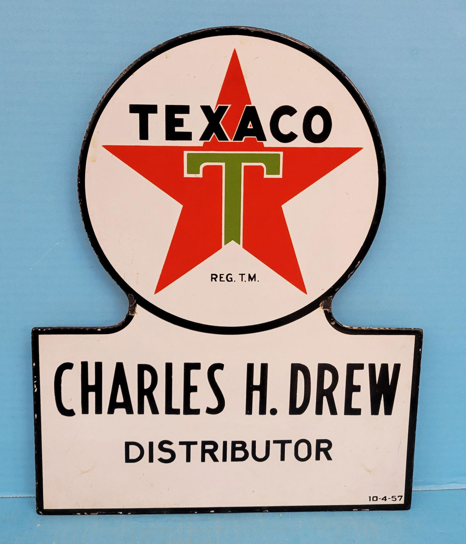 Texaco Charles H. Drew Distributor Porcelain Key Hole Sign (1 of 2)