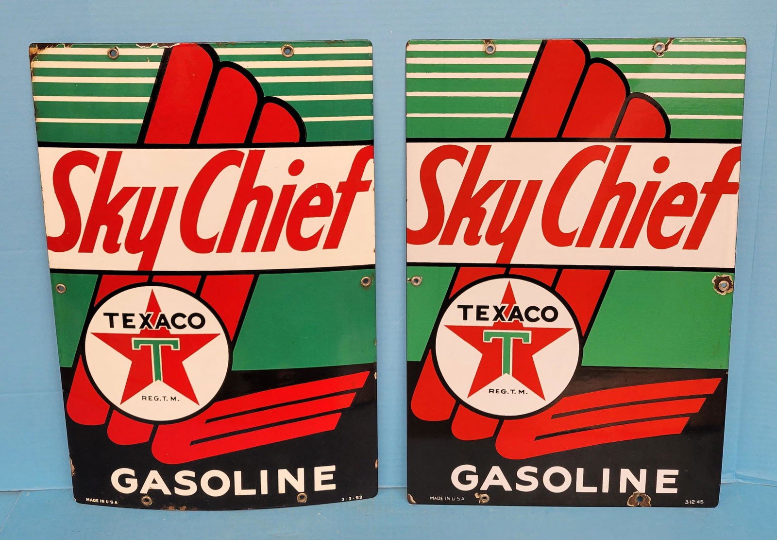 Pair of Texaco Sky Chief Gasoline Porcelain Pump Plates (1 of 6)