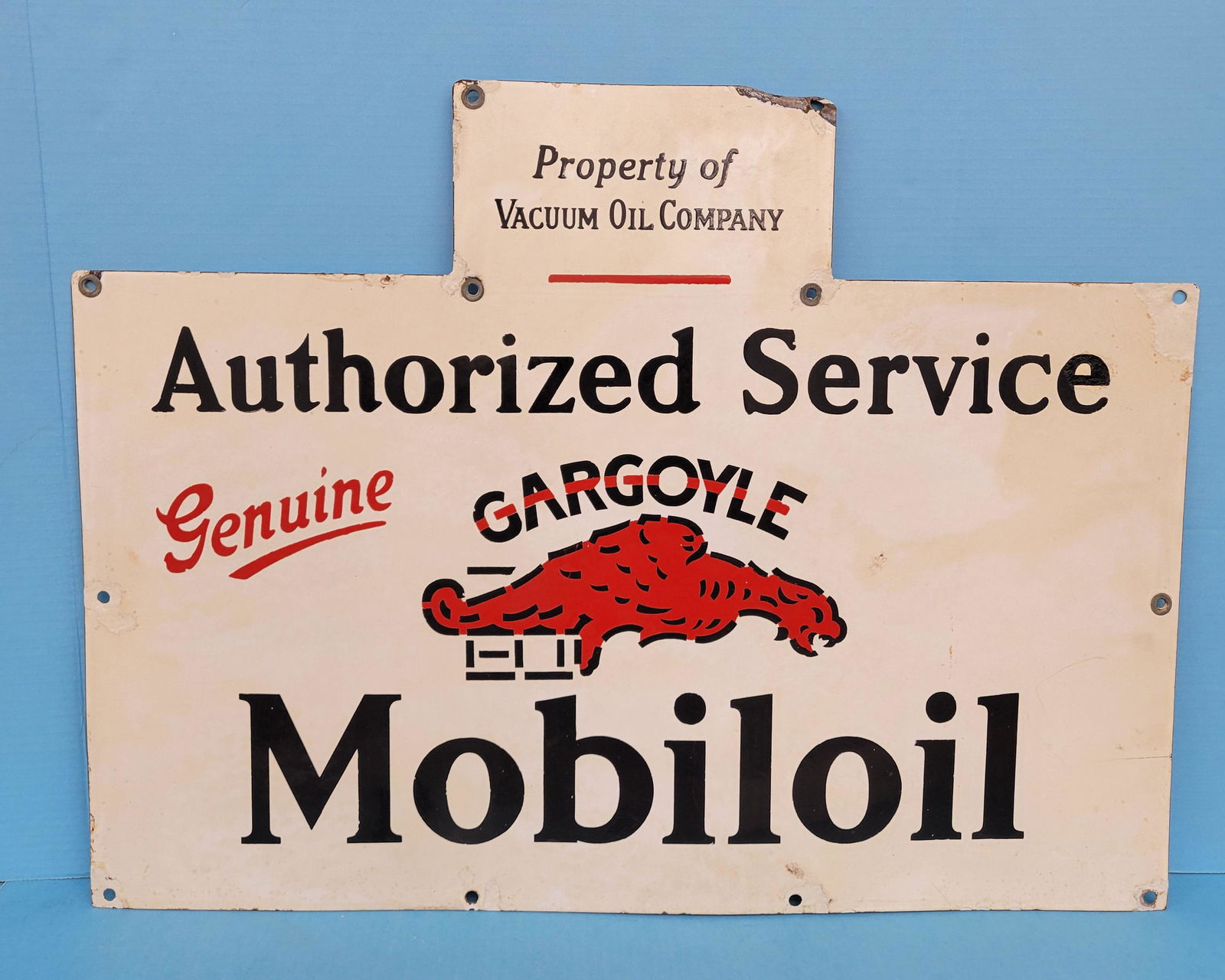 Authorized Service Genuine Gargoyle Mobiloil Porcelain Oil Bottle Rack Sign (1 of 5)